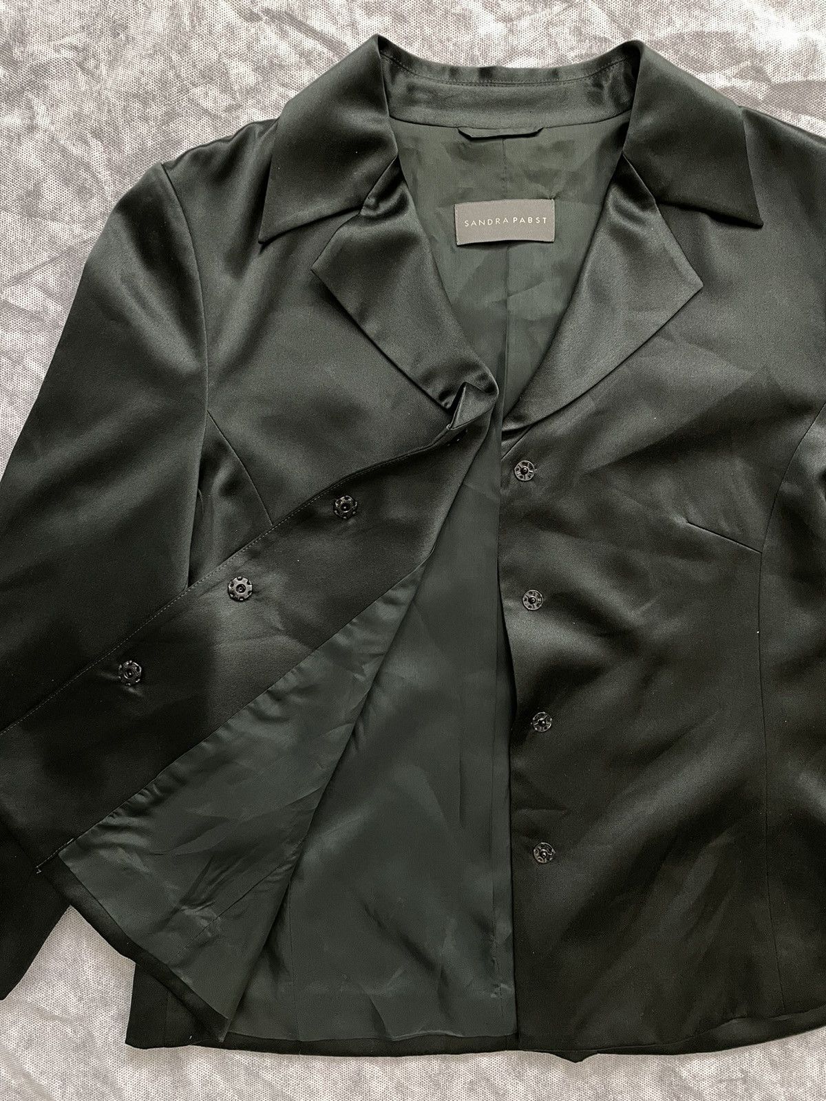 Designer SANDRA PABST GREEN SILK BLAZER JACKET SIZE 38 Size XS / US 0-2 / IT 36-38 - 12 Thumbnail