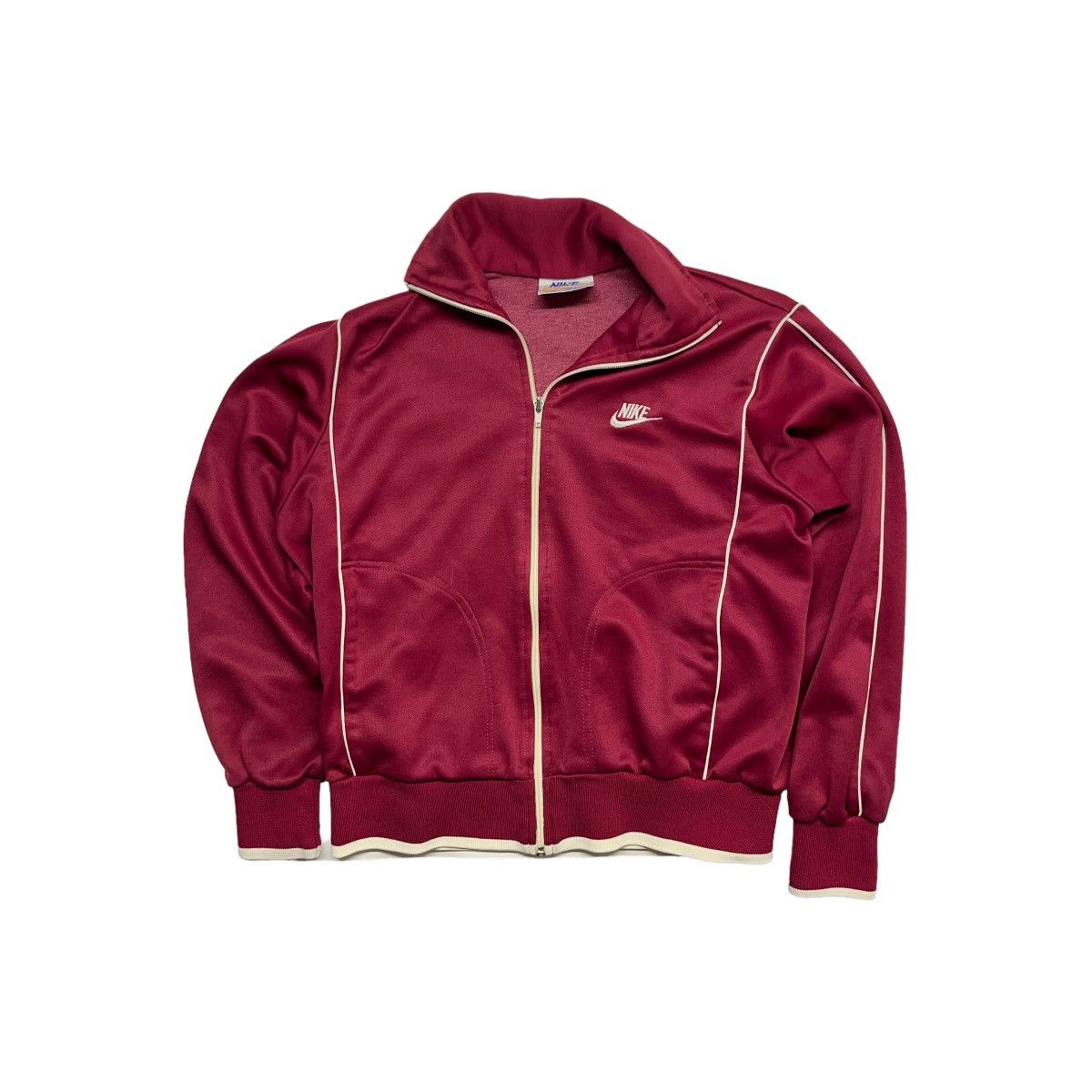 Nike × Vintage 80s Nike Burgundy Track Jacket Size L / US 10 / IT 46 - 1 Thumbnail