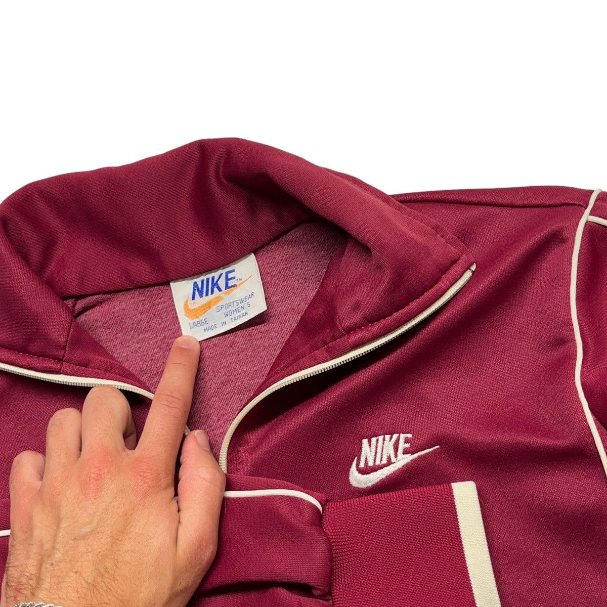 Nike × Vintage 80s Nike Burgundy Track Jacket Size L / US 10 / IT 46 - 2 Thumbnail