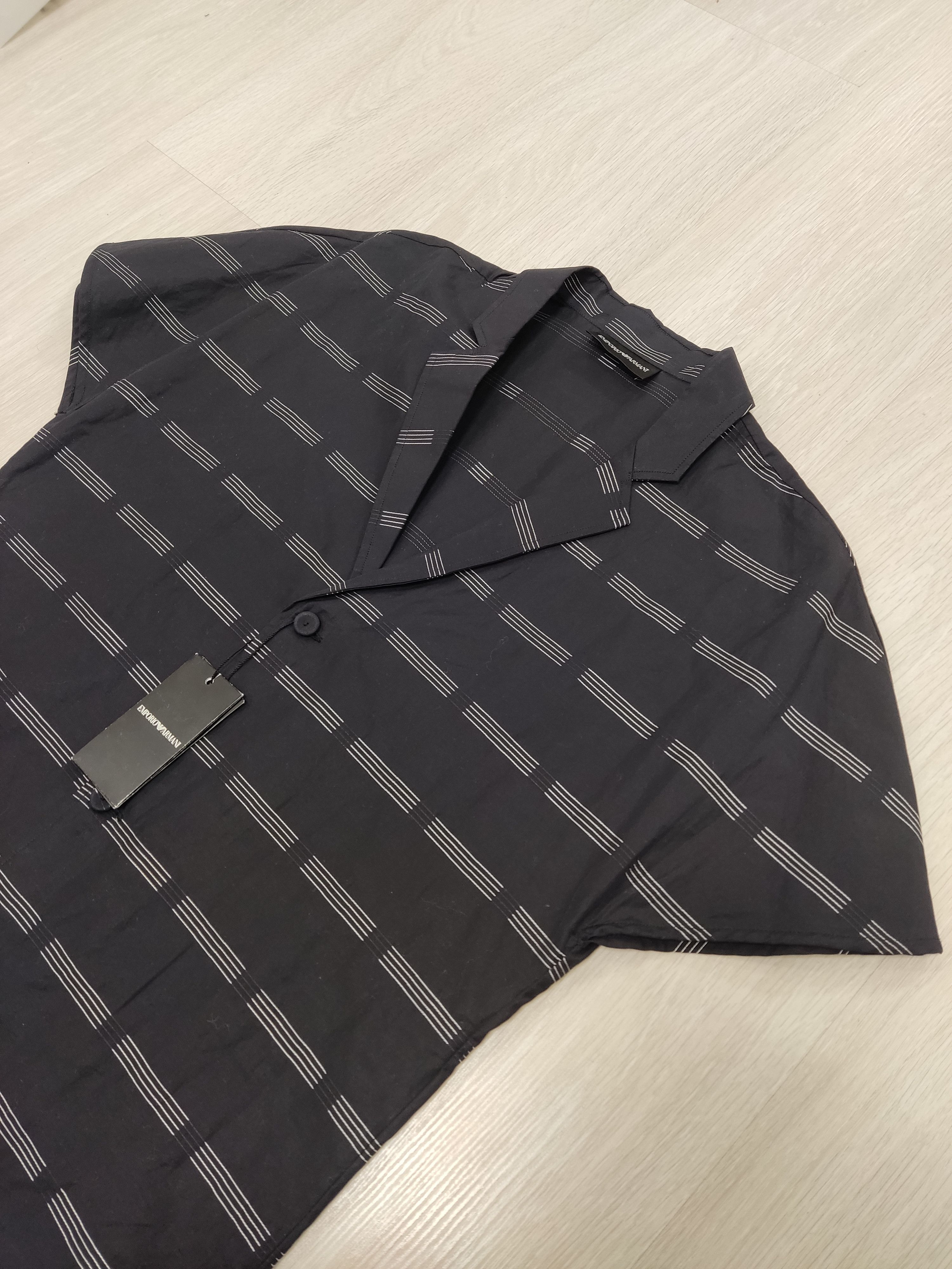 image of Rrp 490$ Emporio Armani Runaway Luxury Striped V-Neck Shirt in Black, Men's (Size Small)
