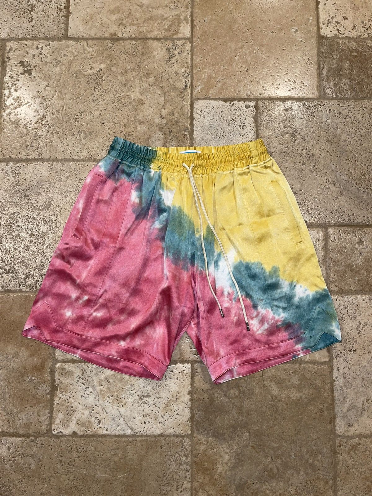 image of Just Don Tie Dye 100% Silk Luxury Basketball Shorts, Men's (Size 34)