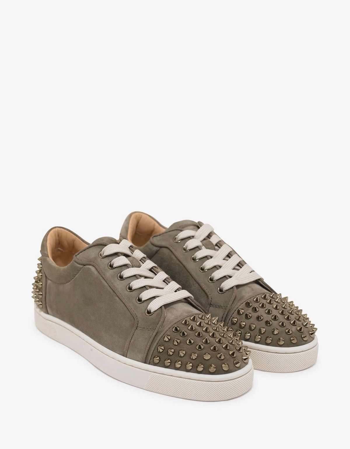 Pre-owned Christian Louboutin Seavaste 2 Orlato Khaki Suede Leather Trainers Shoes