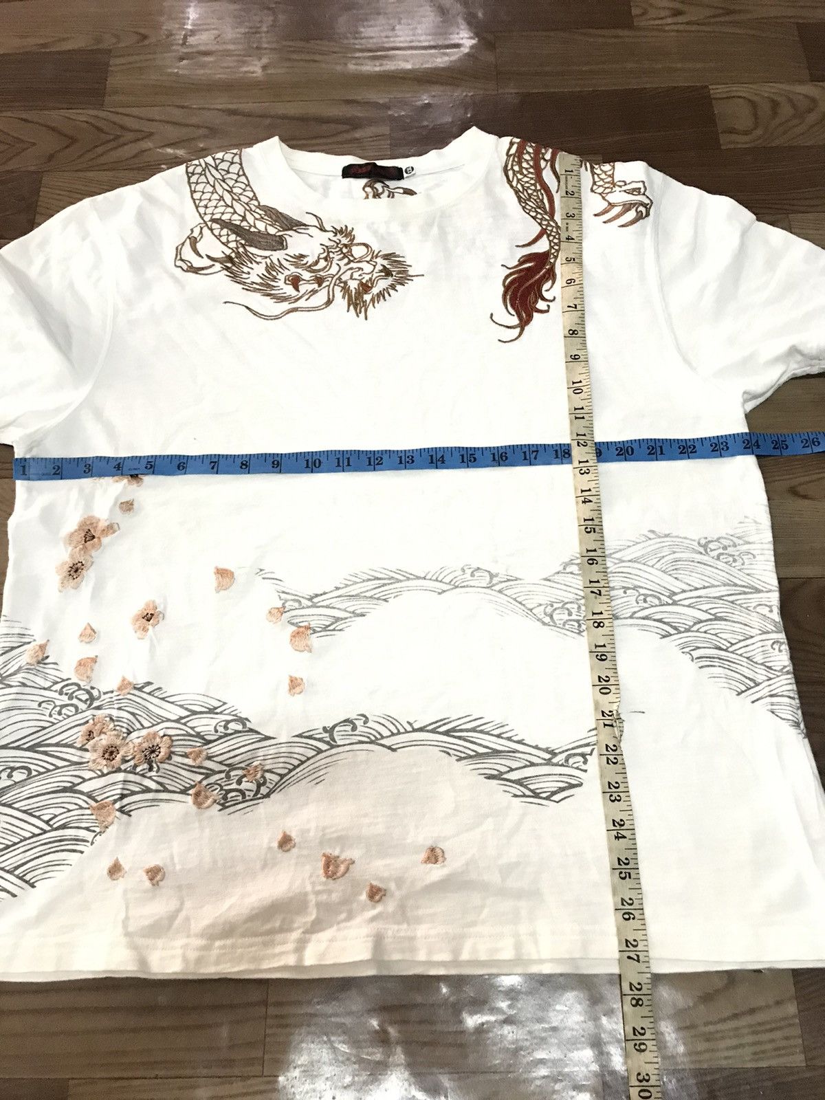 Japanese Brand × Vintage VINTAGE SUKAJAN EMBROIDERY DRAGON 🐉 & SAKURA TSHIRT Size US XL / EU 56 / 4 - 8 Thumbnail