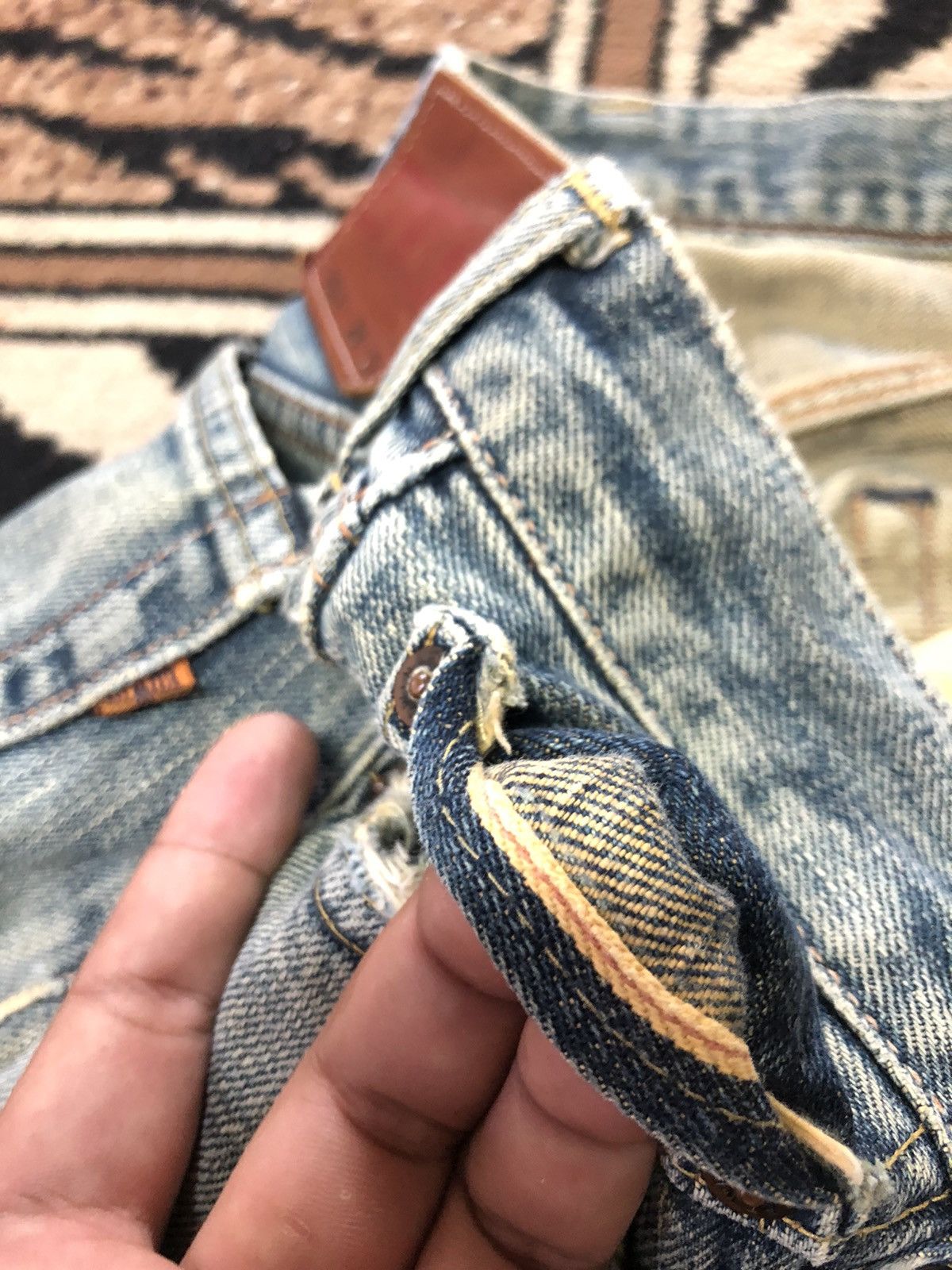 Edwin × Salvage × Vintage VINTAGE SELVEDGE EDWIN 505x DISTRESSED BLUE WASH DENIM Size US 27 - 4 Thumbnail