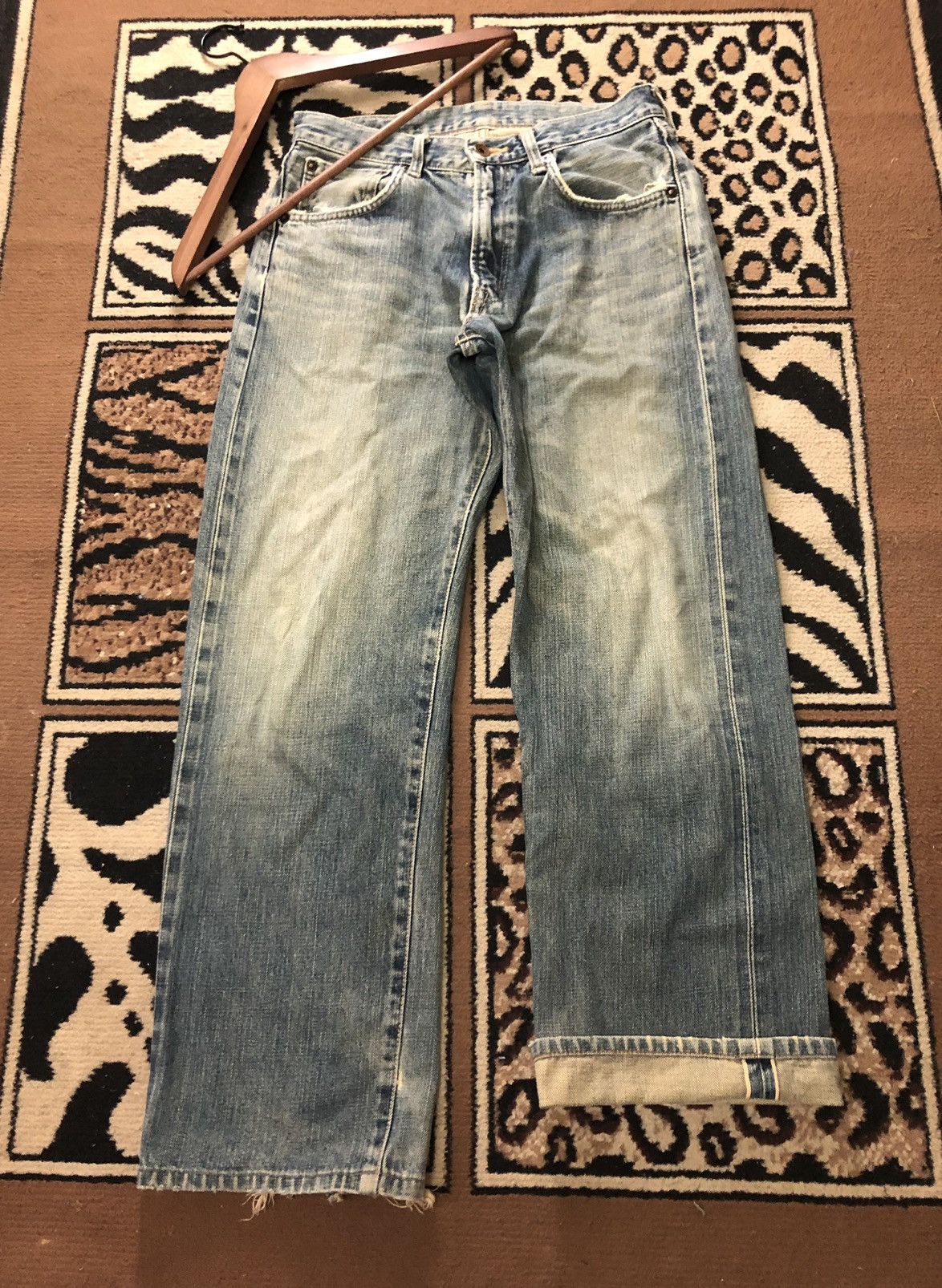 Edwin × Salvage × Vintage VINTAGE SELVEDGE EDWIN 505x DISTRESSED BLUE WASH DENIM Size US 27 - 1 Thumbnail