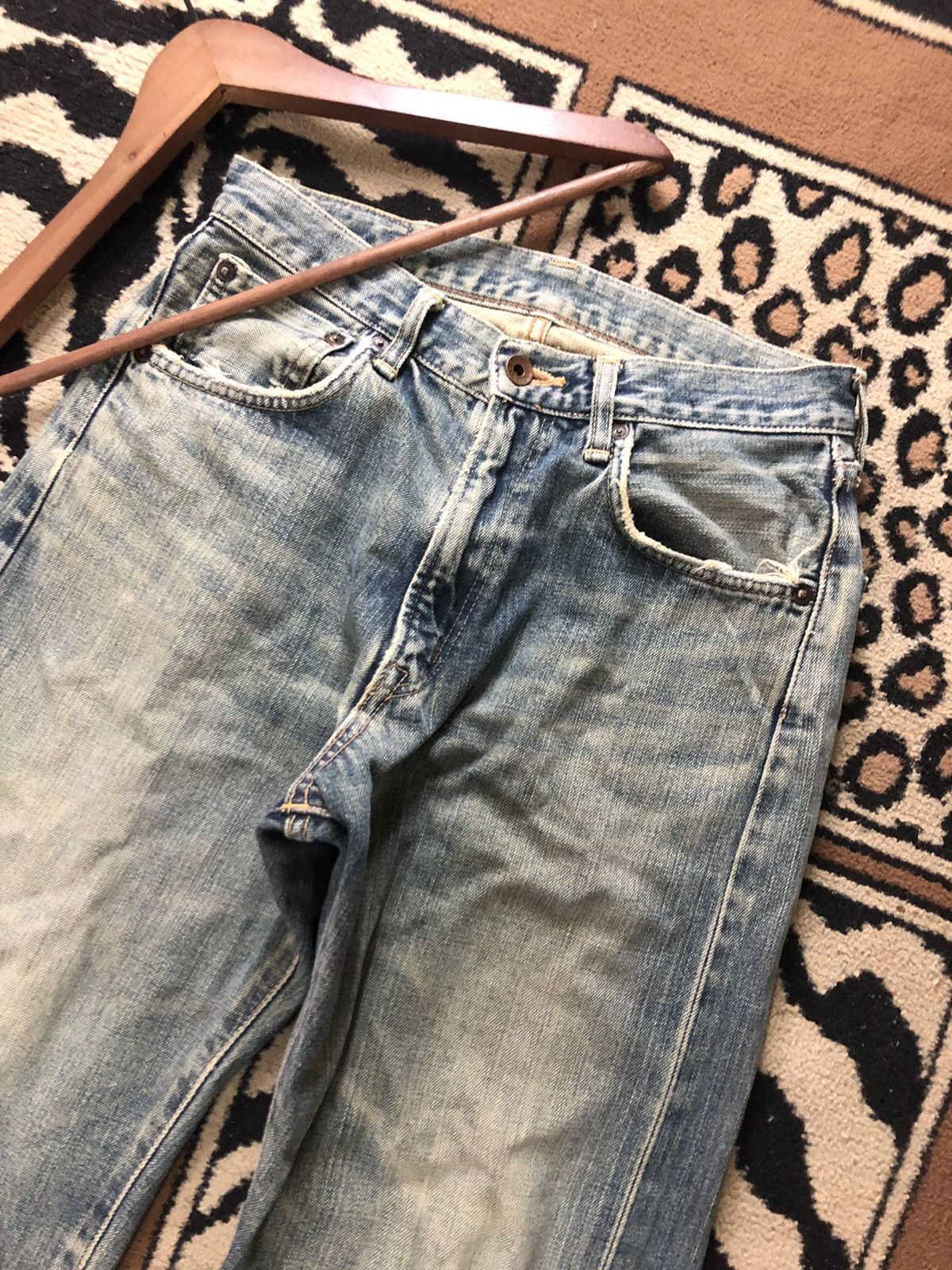 Edwin × Salvage × Vintage VINTAGE SELVEDGE EDWIN 505x DISTRESSED BLUE WASH DENIM Size US 27 - 2 Thumbnail
