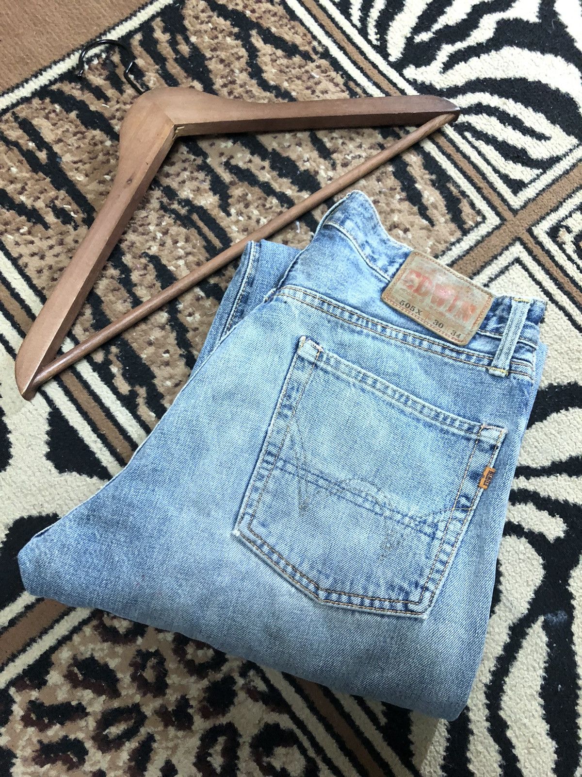 Edwin × Vintage VINTAGE SELVEDGE EDWIN 505x BLUE WASH DISTRESSED DENIM Size US 30 / EU 46 - 18 Thumbnail