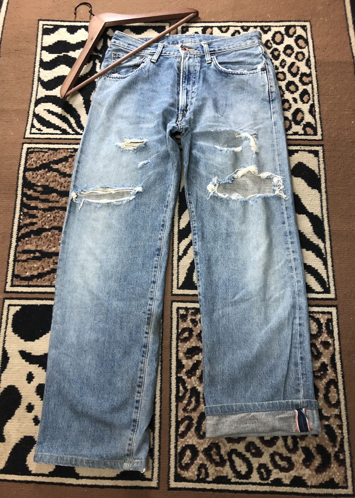 Edwin × Vintage VINTAGE SELVEDGE EDWIN 505x BLUE WASH DISTRESSED DENIM Size US 30 / EU 46 - 1 Thumbnail