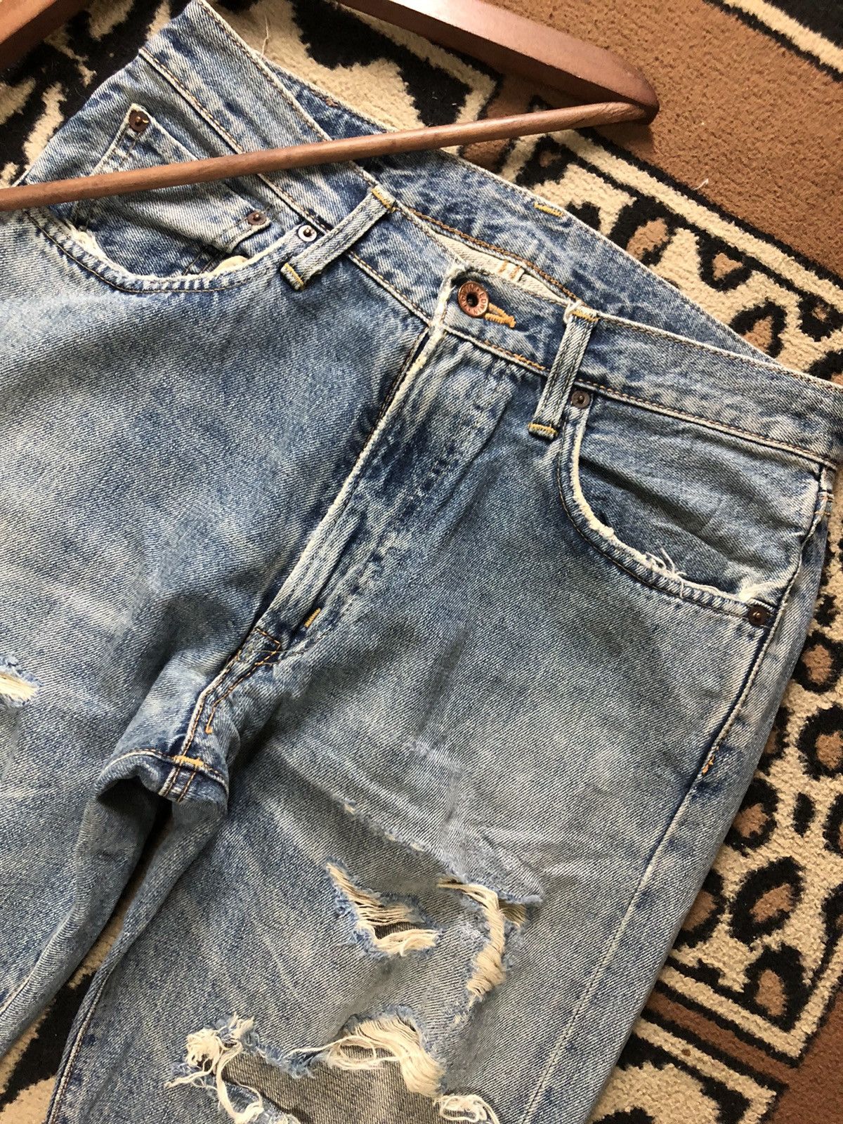 Edwin × Vintage VINTAGE SELVEDGE EDWIN 505x BLUE WASH DISTRESSED DENIM Size US 30 / EU 46 - 2 Thumbnail