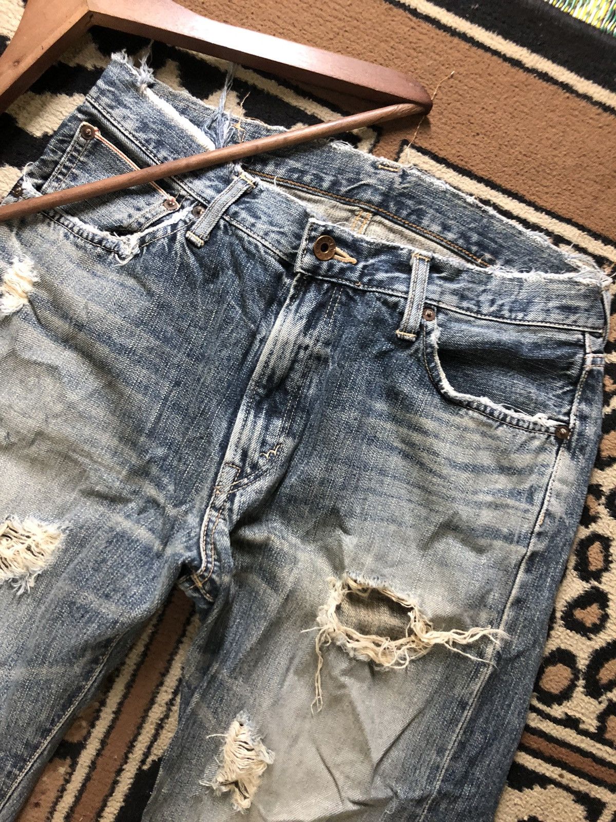 Edwin × Vintage VINTAGE SELVEDGE EDWIN 505 BLUE WASH DISTRESSED DENIM Size US 31 - 2 Thumbnail