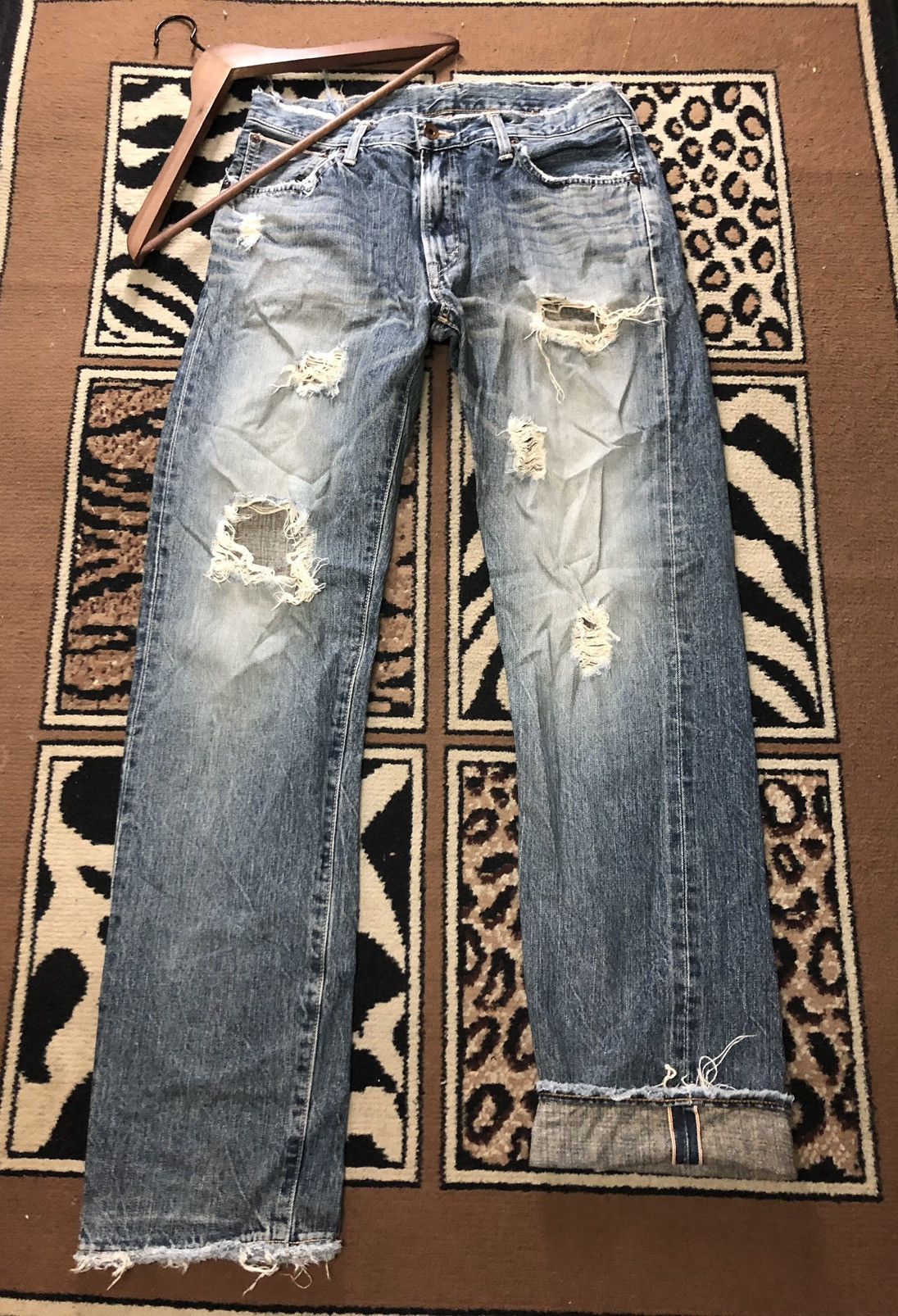 image of Vintage Selvedge Edwin 505 Blue Wash Distressed Denim, Men's (Size 31)