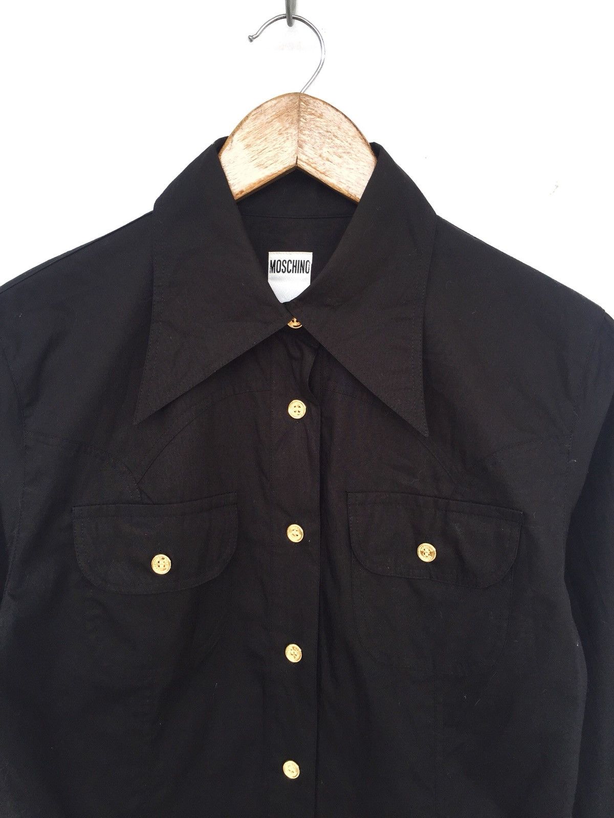 Moschino 90s Moschino 🇮🇹 Black Slim Fit Button Up Shirt Size US S / EU 44-46 / 1 - 2 Thumbnail