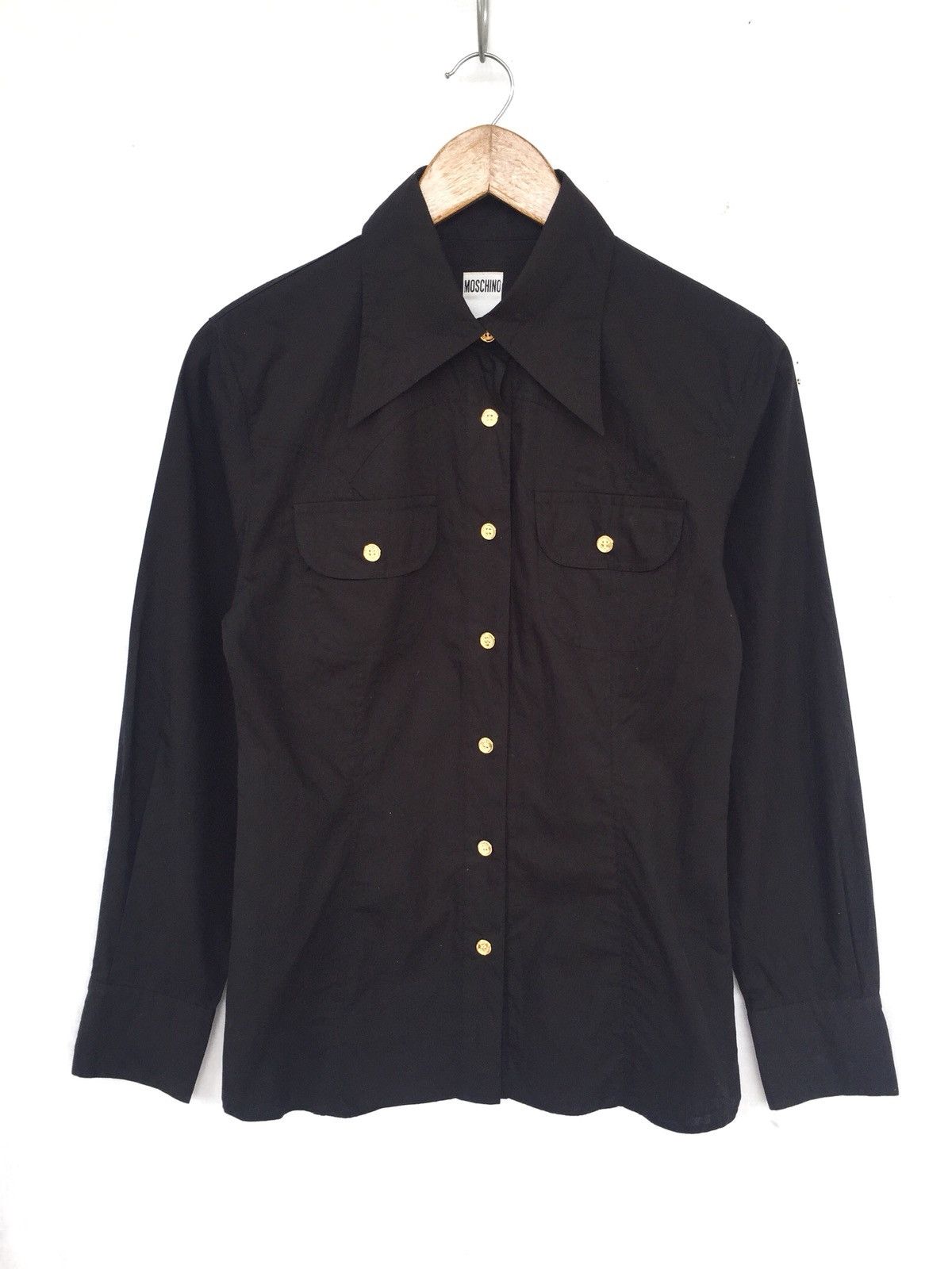Moschino 90s Moschino 🇮🇹 Black Slim Fit Button Up Shirt Size US S / EU 44-46 / 1 - 1 Thumbnail