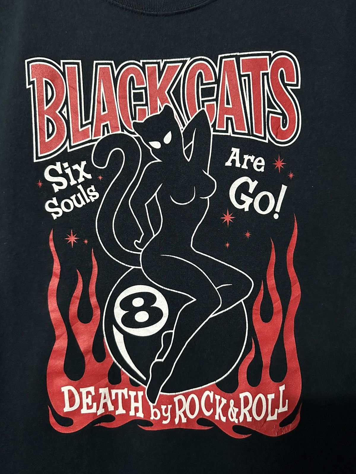 Anvil × Japanese Brand × Vintage Vintage Cream Soda Black Cats 8 Ball Japan Faded Tee Size US M / EU 48-50 / 2 - 2 Thumbnail