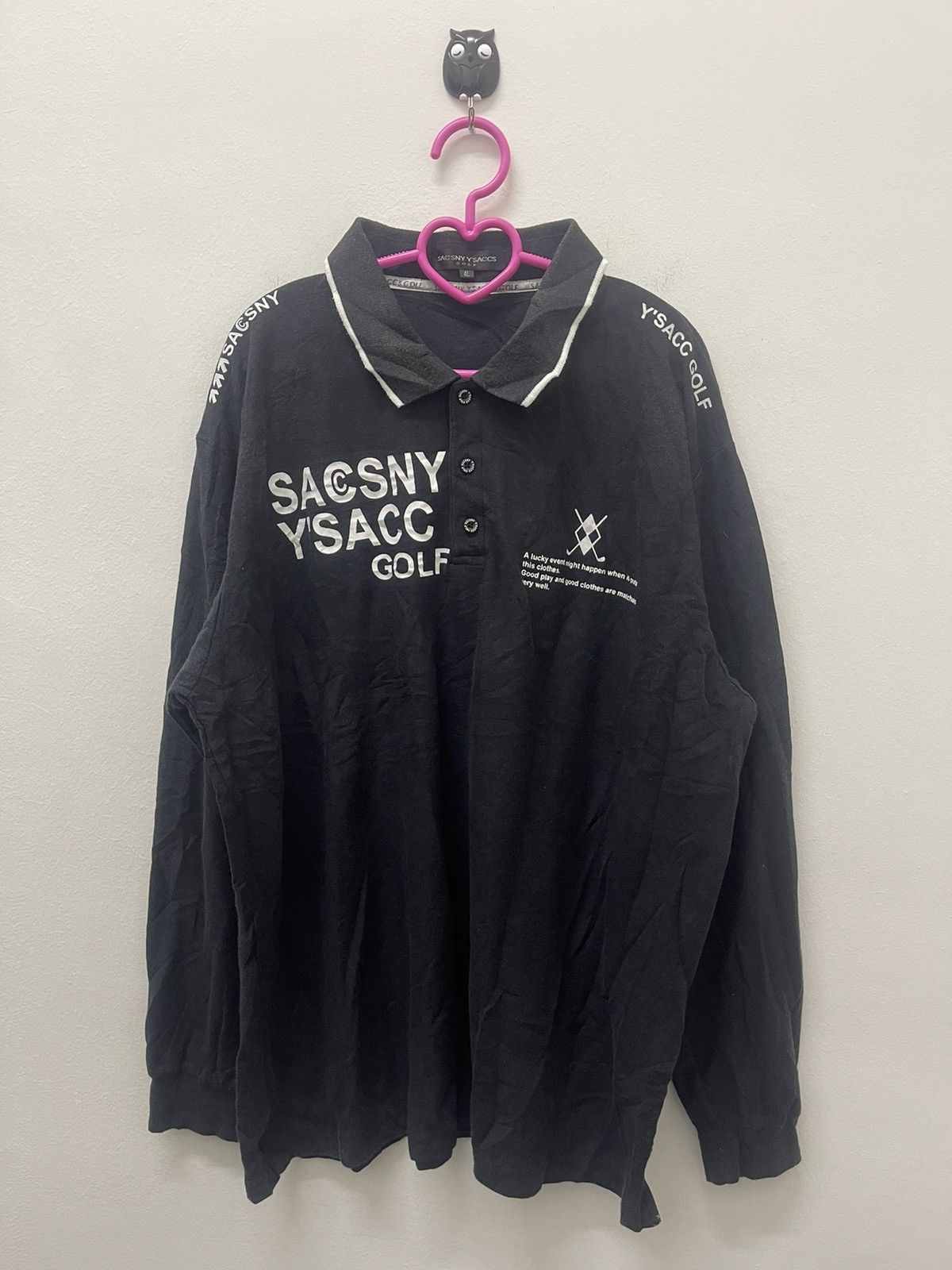 image of Vintage Sacsny Ysaccs Golf Spell Out Polo Tee in Black, Men's (Size Large)