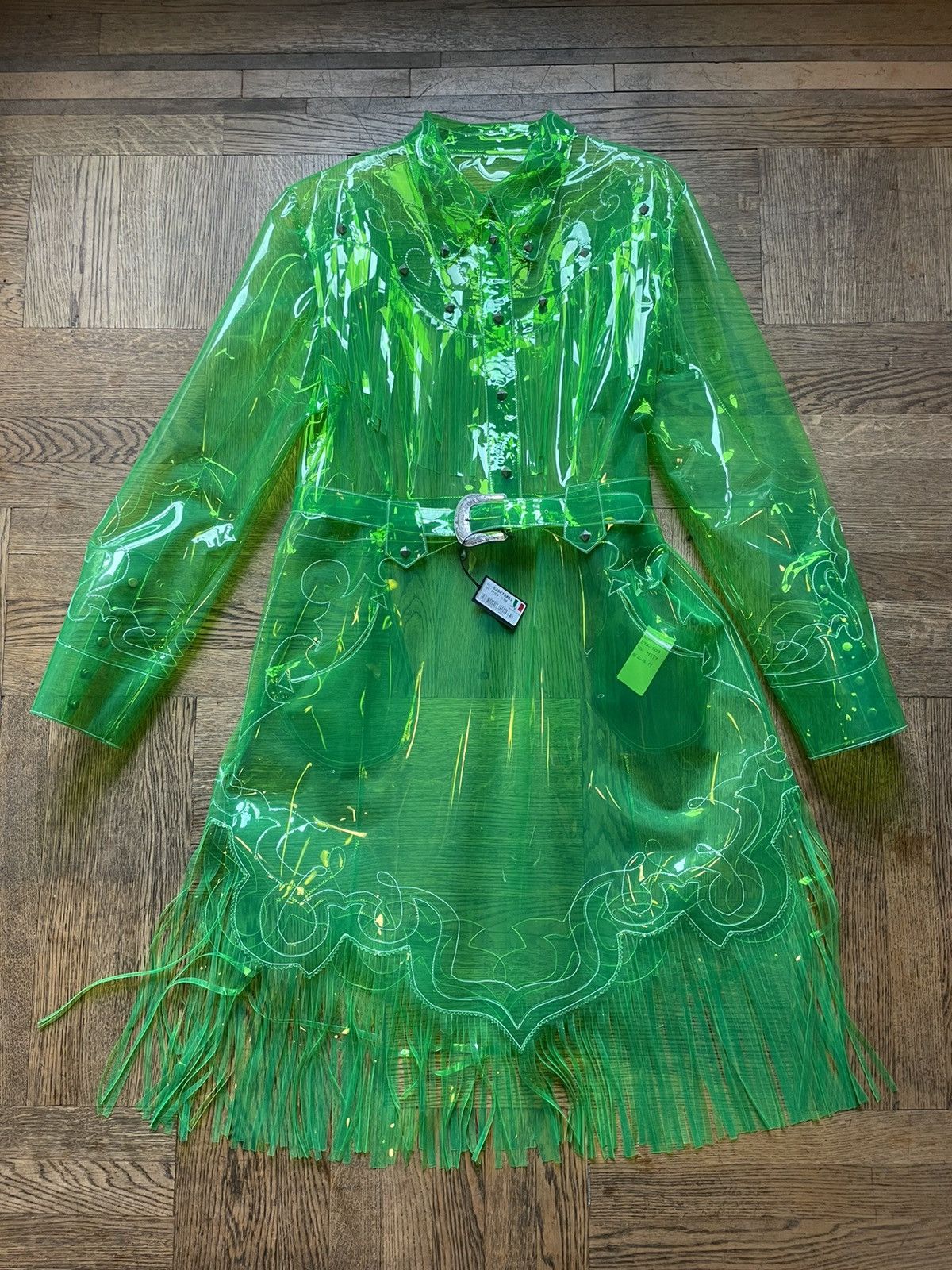 image of Maison Margiela Fw18 Runway Sample Pvc Fringe Western Gown in Green, Women's (Size Small)
