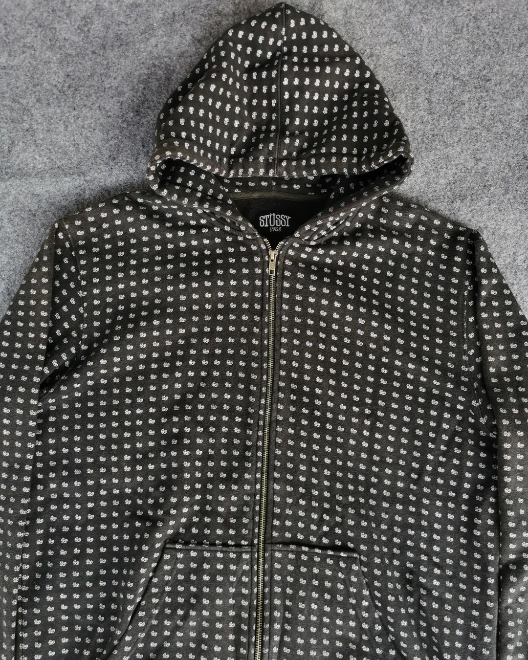 Stussy × Vintage Vtg Y2K Stussy Peace And Prosperity AOP Monogram Hoodie Size US L / EU 52-54 / 3 - 5 Thumbnail