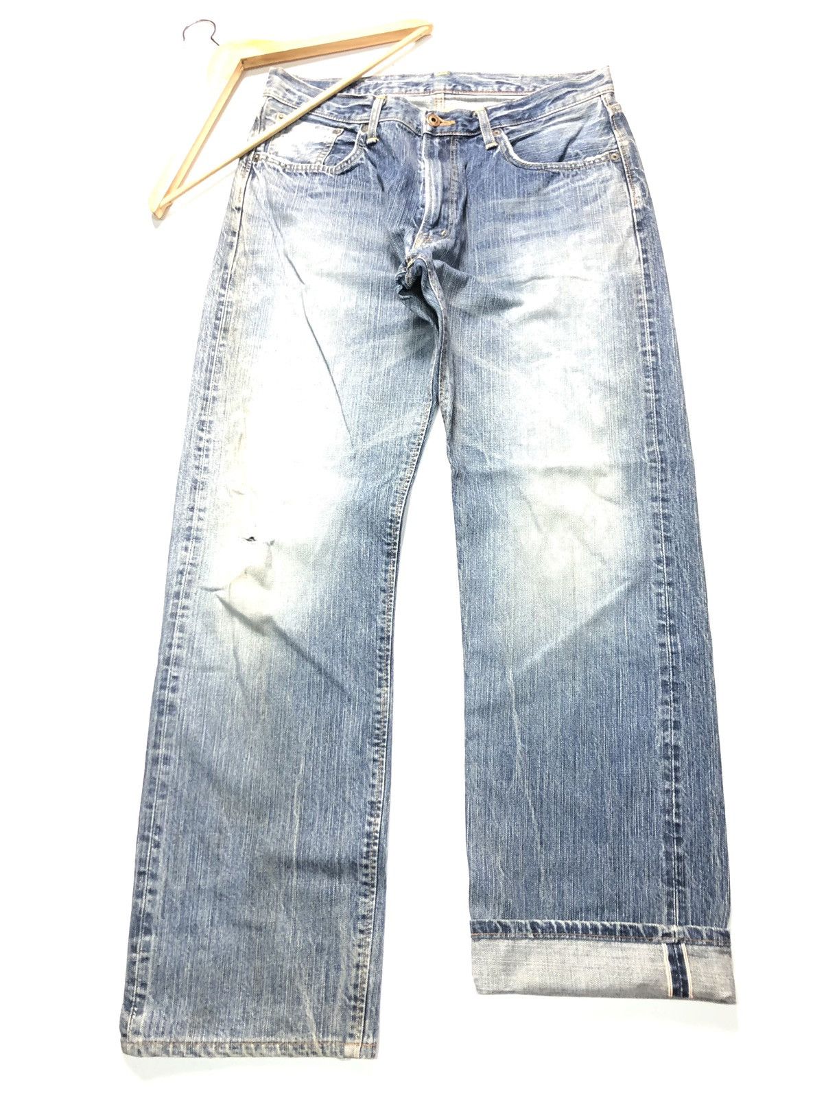 Edwin × Vintage VINTAGE EDWIN 505zx SELVEDGE BLUE WASH DISTRESSED DENIM Size US 33 - 2 Thumbnail