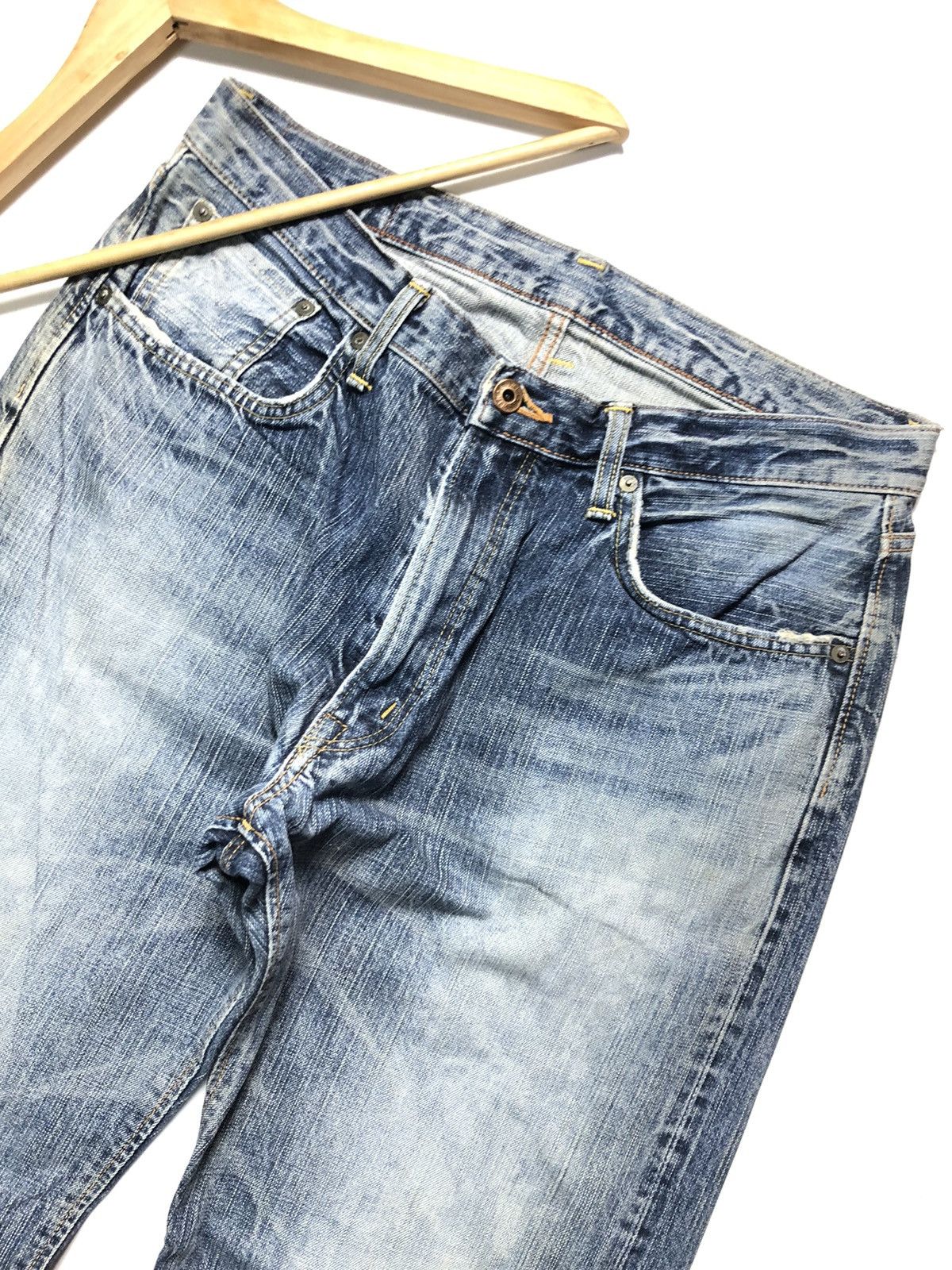Edwin × Vintage VINTAGE EDWIN 505zx SELVEDGE BLUE WASH DISTRESSED DENIM Size US 33 - 3 Thumbnail
