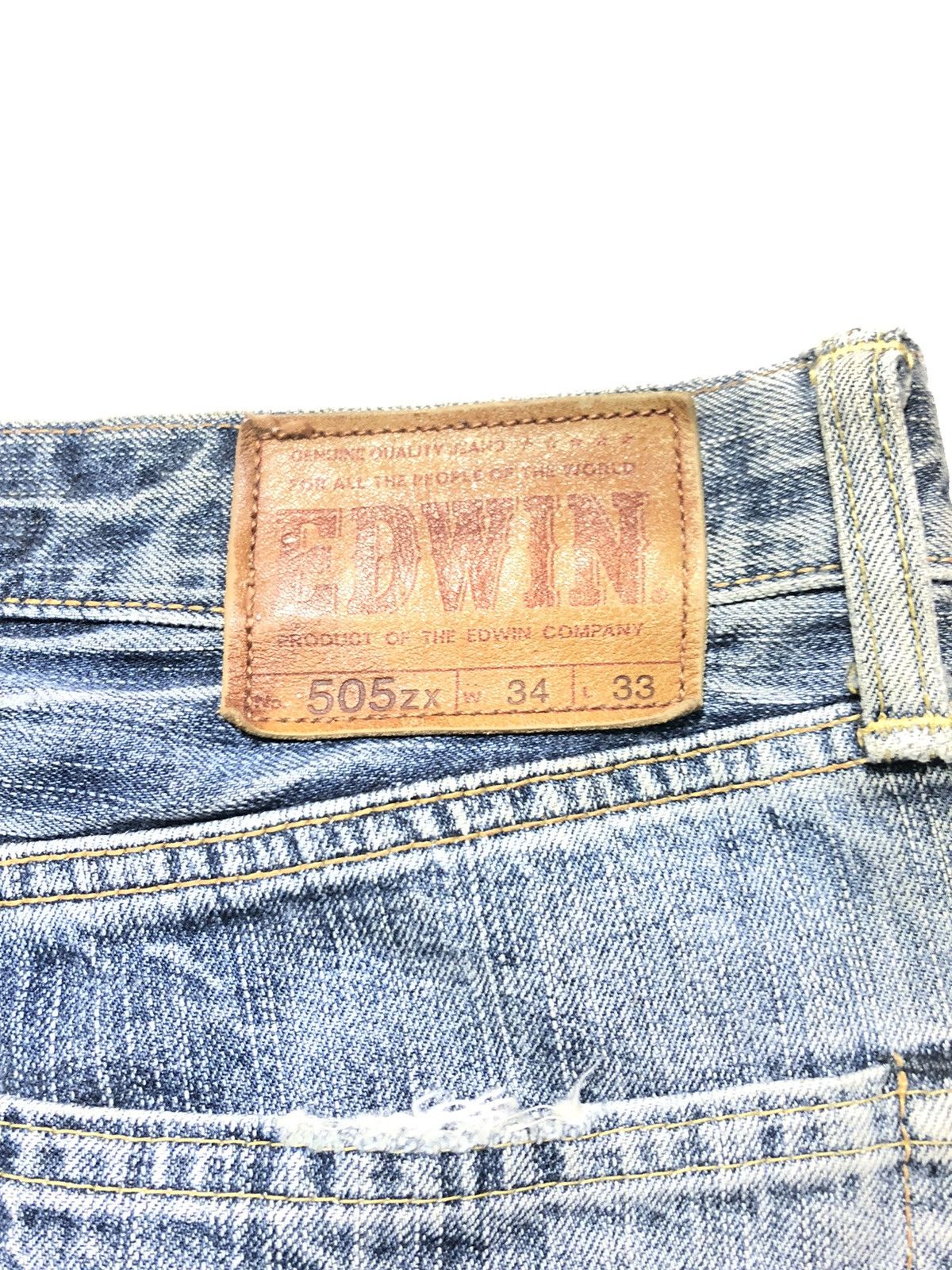 Edwin × Vintage VINTAGE EDWIN 505zx SELVEDGE BLUE WASH DISTRESSED DENIM Size US 33 - 12 Thumbnail
