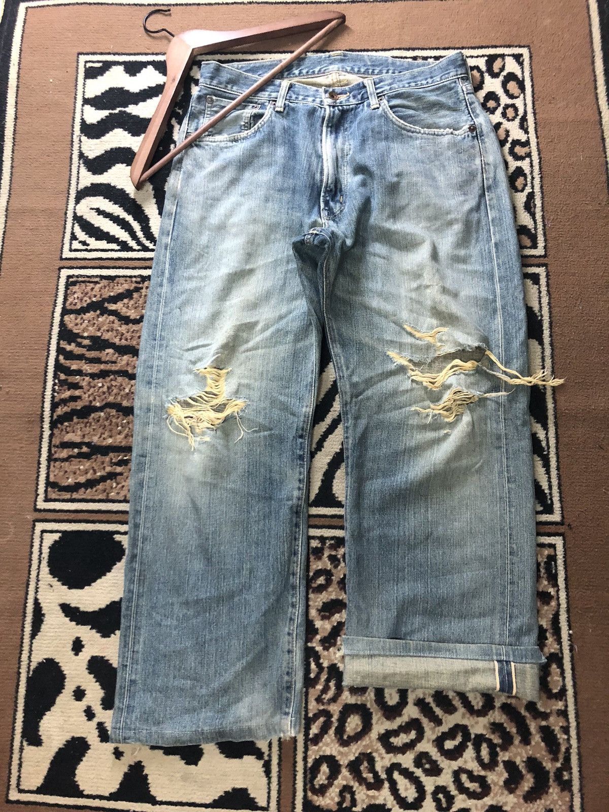 Edwin × Vintage VINTAGE SELVEDGE EDWIN 505 DISTRESSED BLUE WASH DENIM Size US 32 / EU 48 - 1 Thumbnail