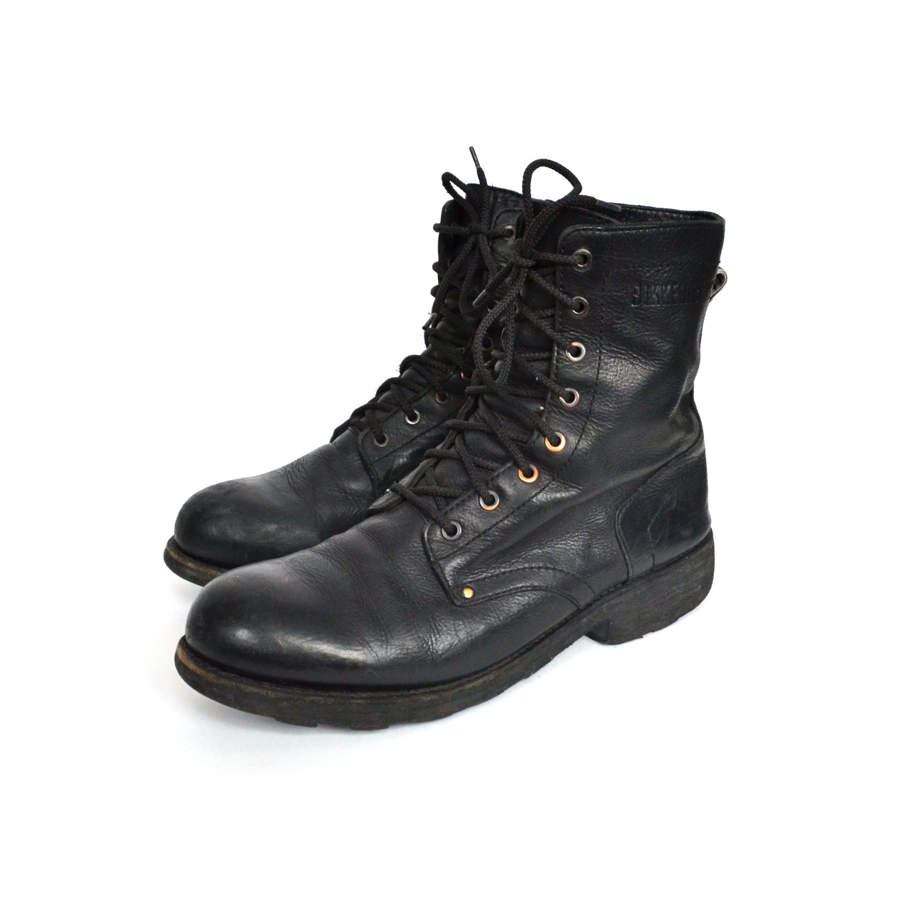 image of Combat Boots x Dirk Bikkembergs Boots Leather Black Shoes Logo Lace, Men's (Size 11)
