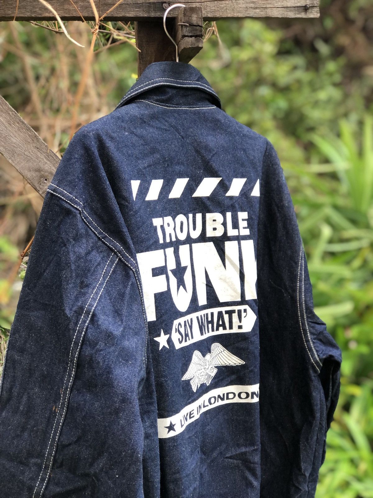 Unknown London Vintage 80's Denim Bomber Jacket Trouble Funk Live in London Size US XL / EU 56 / 4 - 6 Thumbnail