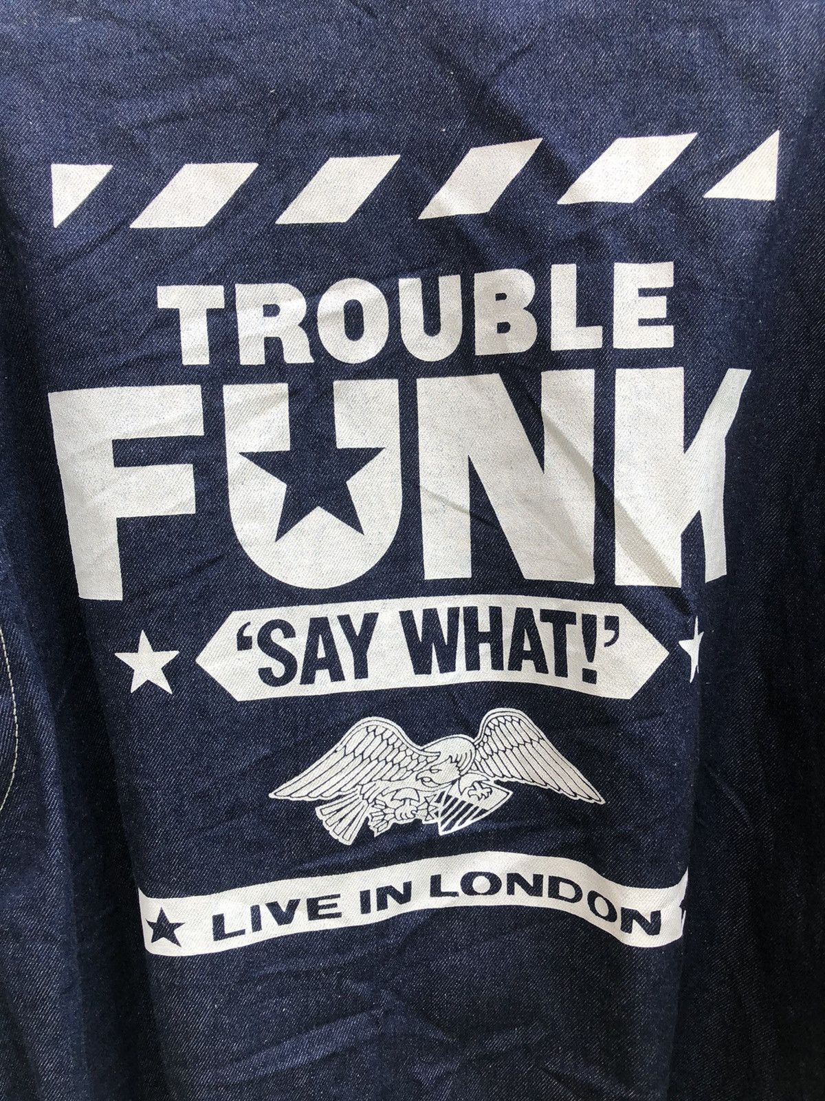 Unknown London Vintage 80's Denim Bomber Jacket Trouble Funk Live in London Size US XL / EU 56 / 4 - 7 Thumbnail
