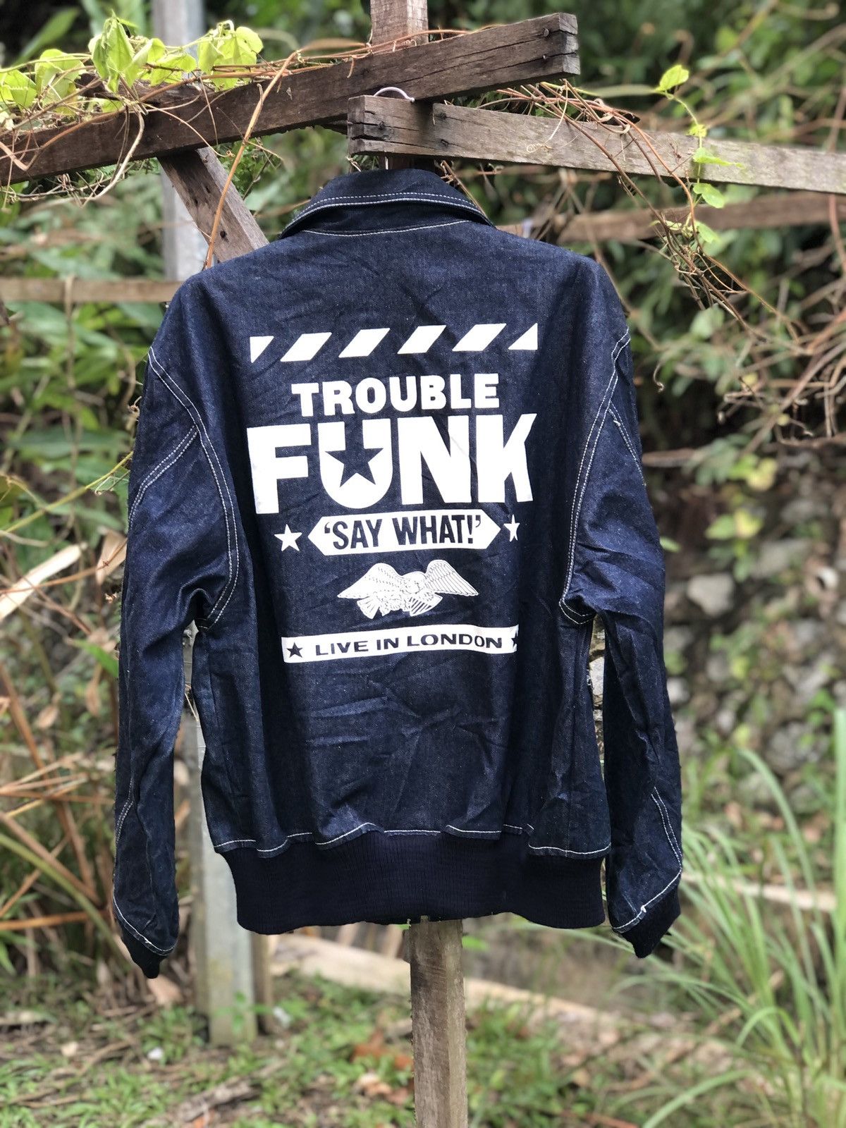 Unknown London Vintage 80's Denim Bomber Jacket Trouble Funk Live in London Size US XL / EU 56 / 4 - 5 Thumbnail