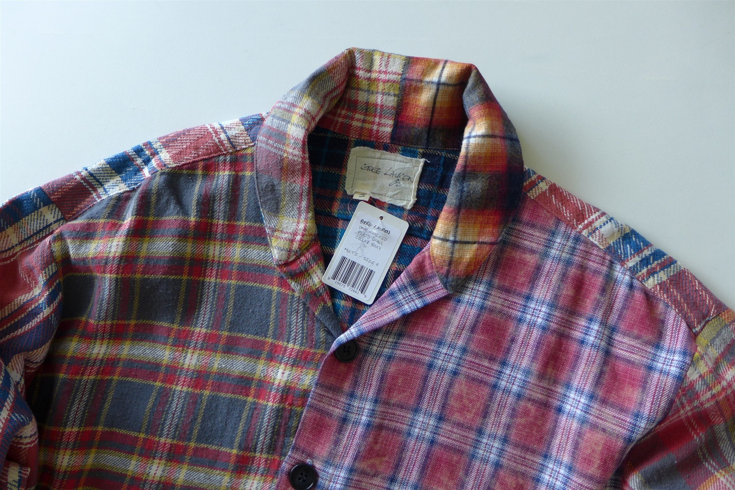 Greg Lauren Greg Lauren Mixed Plaid Shawl Collar Boxy Shirt Jacket Size US L / EU 52-54 / 3 - 6 Thumbnail