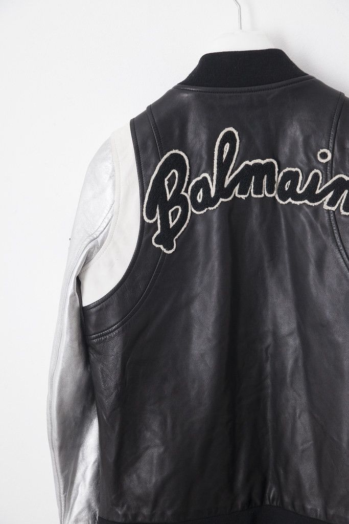 Balmain Black/silver leather varsity jacket Size XS / US 0-2 / IT 36-38 - 4 Thumbnail