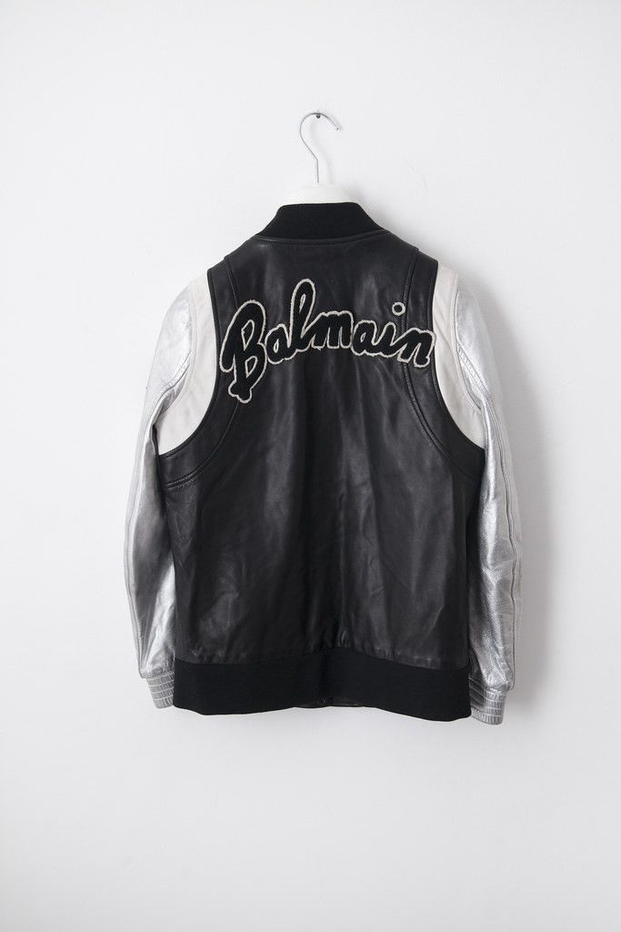 Balmain Black/silver leather varsity jacket Size XS / US 0-2 / IT 36-38 - 3 Thumbnail