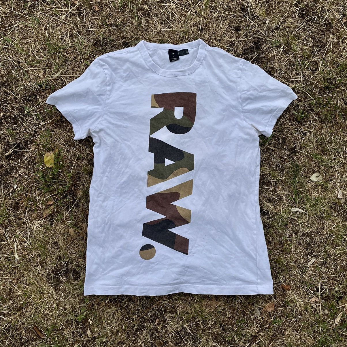 image of G Star Raw x Vintage Y2K G Star White Tee Camo Logo Streetwear, Men's (Size Small)