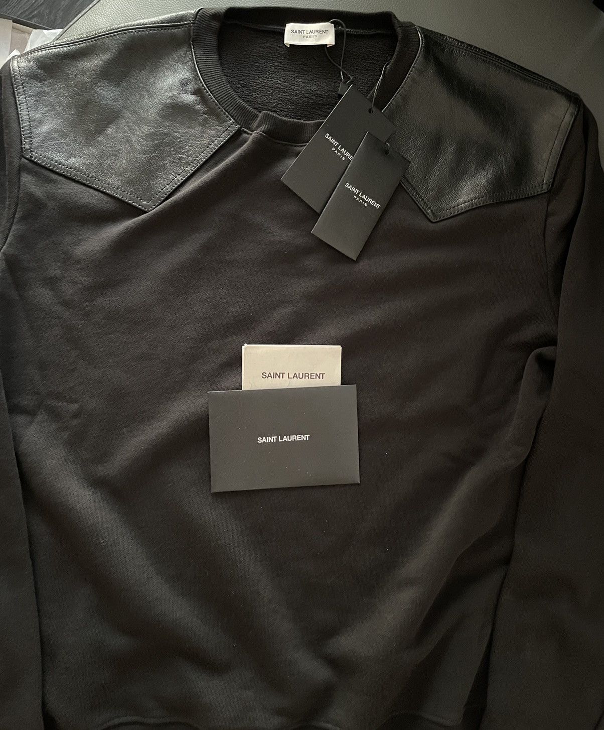 Hedi Slimane × Saint Laurent Paris × Yves Saint Laurent $2K Value Limited Edition Runway Leather Crewneck Sweatshirt Size US L / EU 52-54 / 3 - 17 Thumbnail