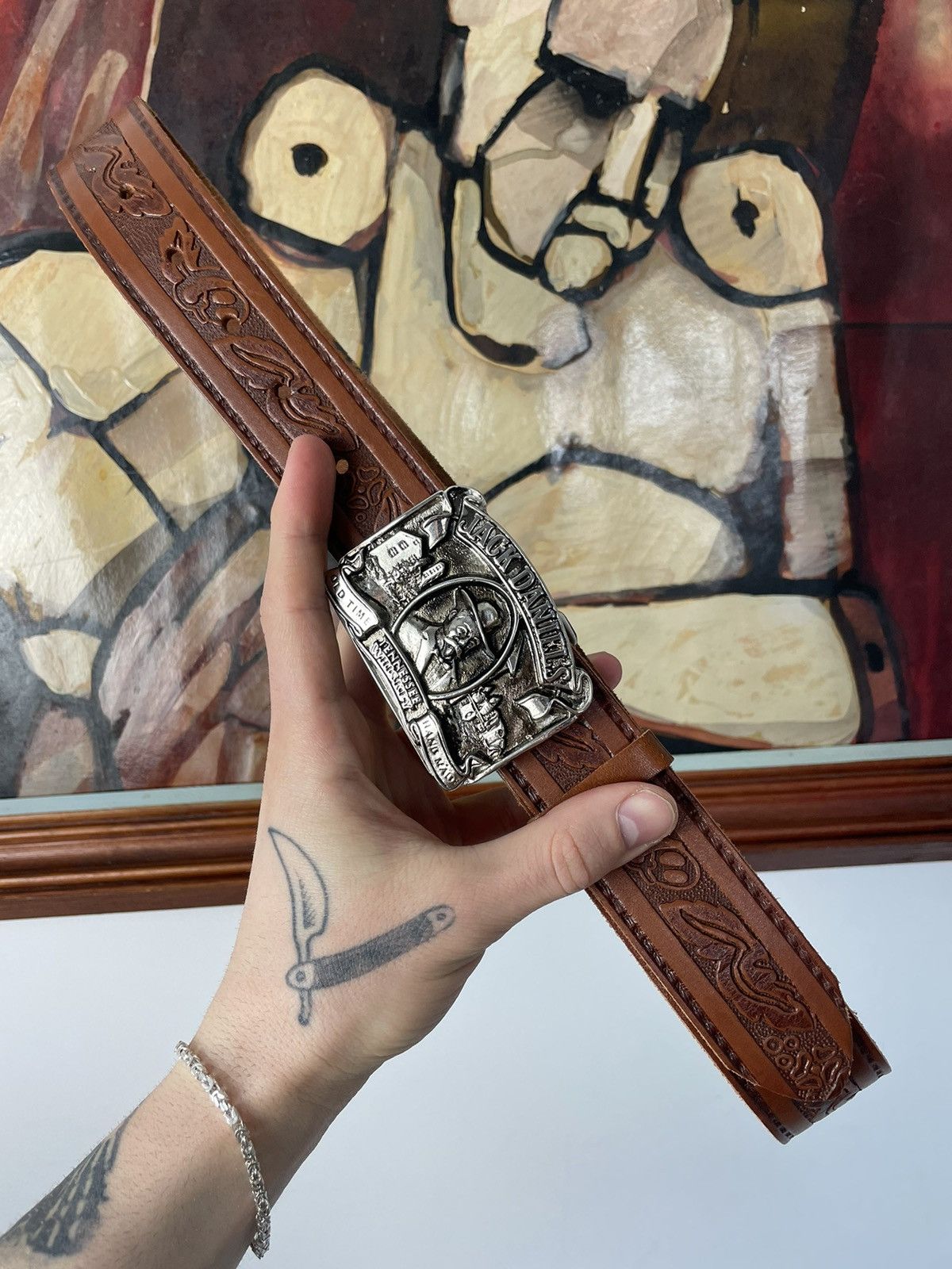 Vintage Jack Daniels Whiskey Rare Brown Leather Belt Hype