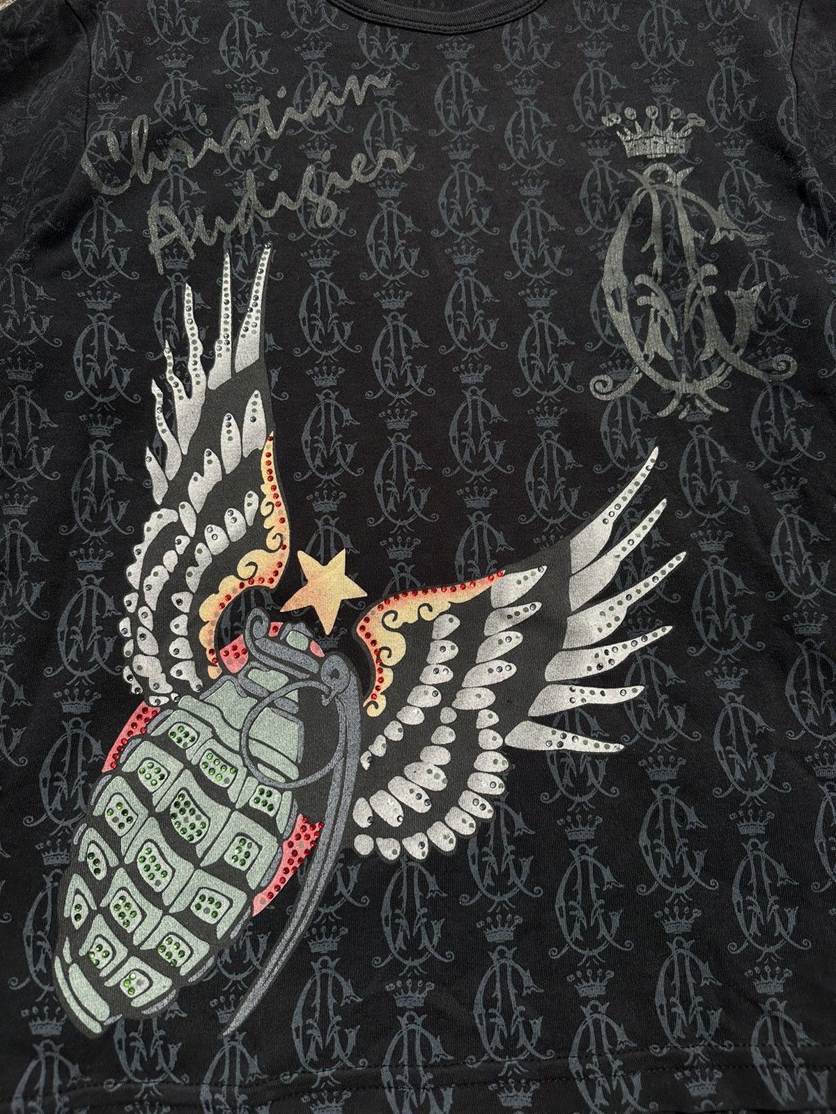 Christian Audigier × Ed Hardy Vintage Y2K Christian Audigier Women’s Monogram T-Shirt Size M / US 6-8 / IT 42-44 - 4 Thumbnail