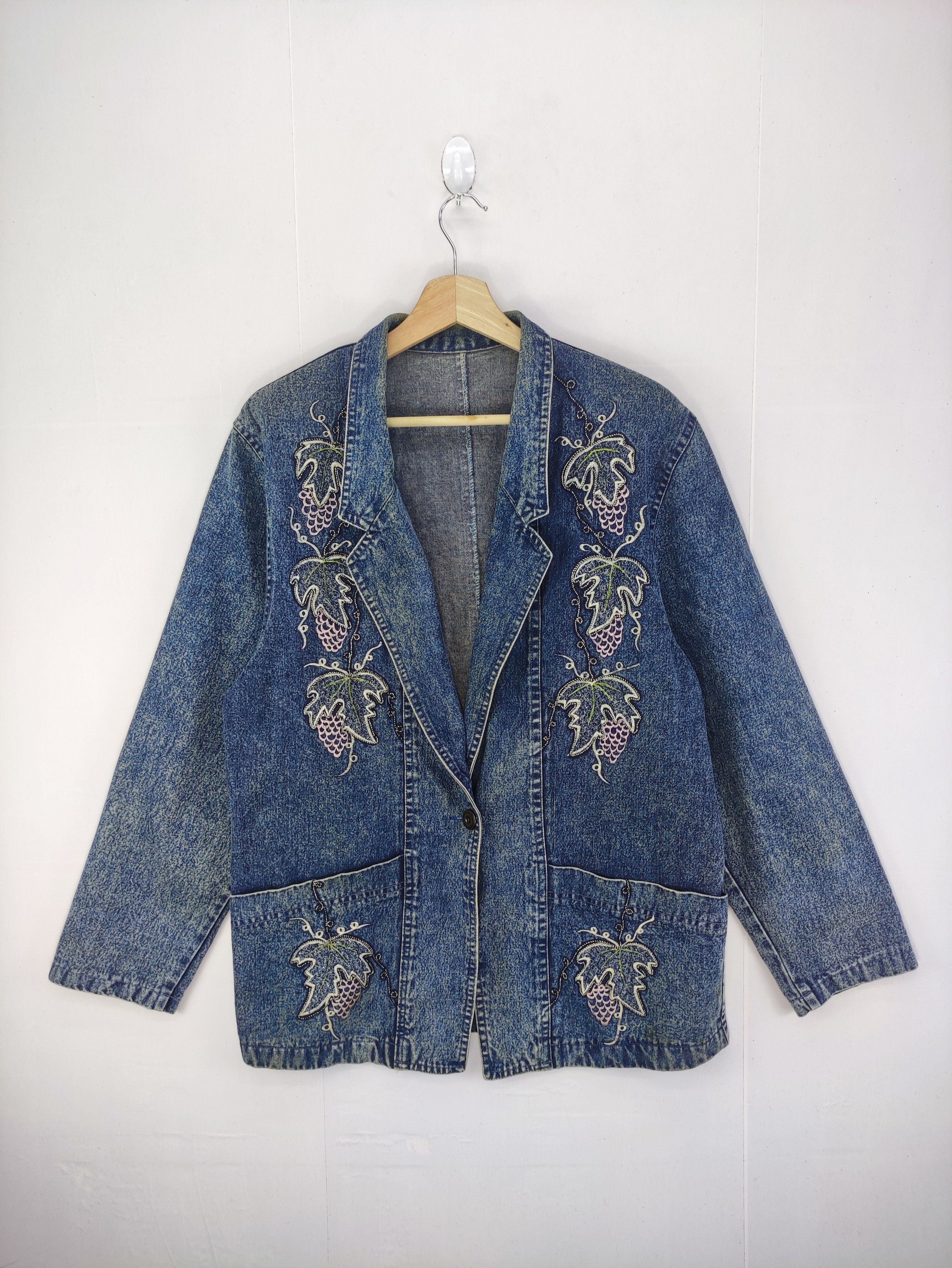 Denime Vintage 90s Denim Jacket Embroidered Logo Size M / US 6-8 / IT 42-44 - 1 Thumbnail