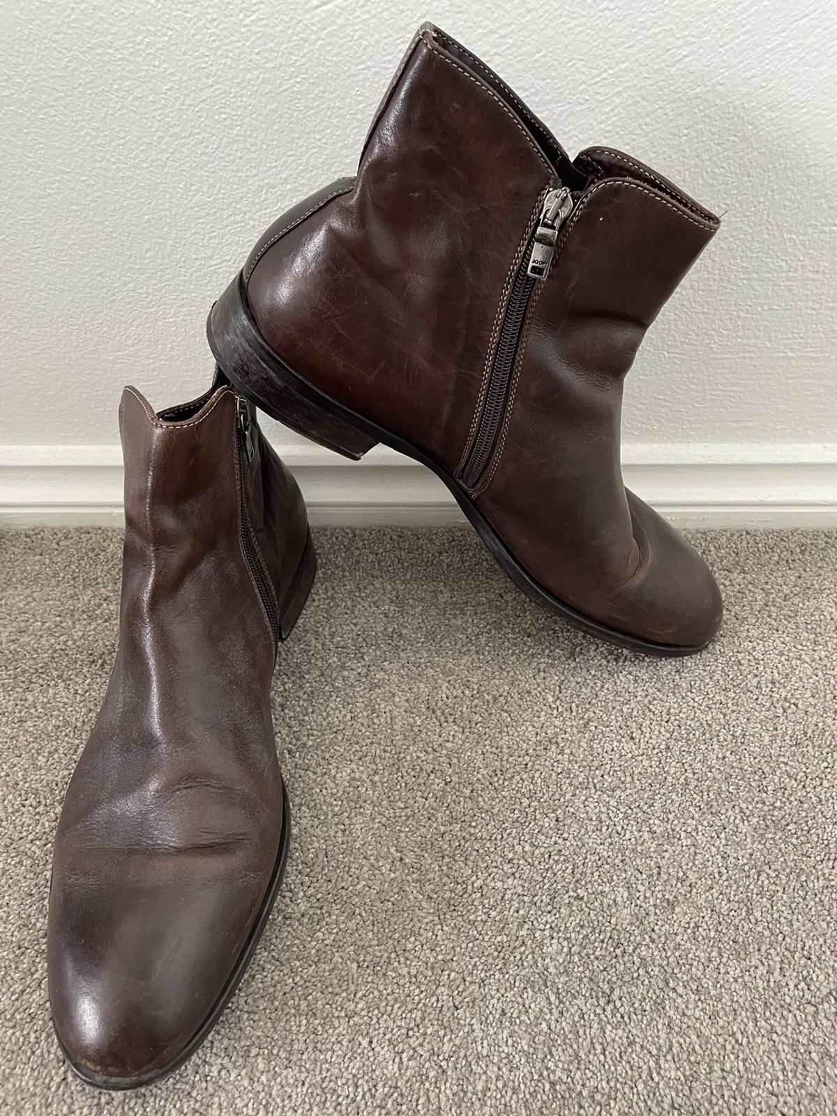 Joop brown leather side zip boots size 44