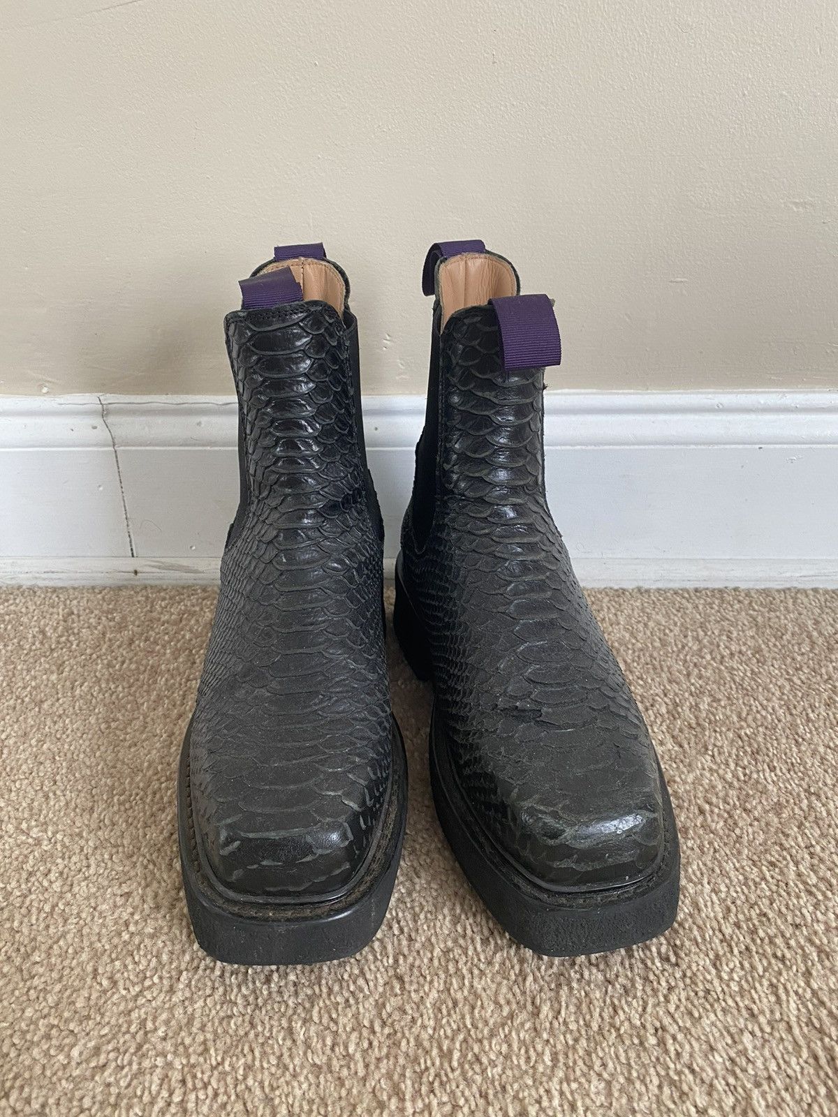 image of Eytys Black Snakeskin Ortega Boots, Men's (Size 8)