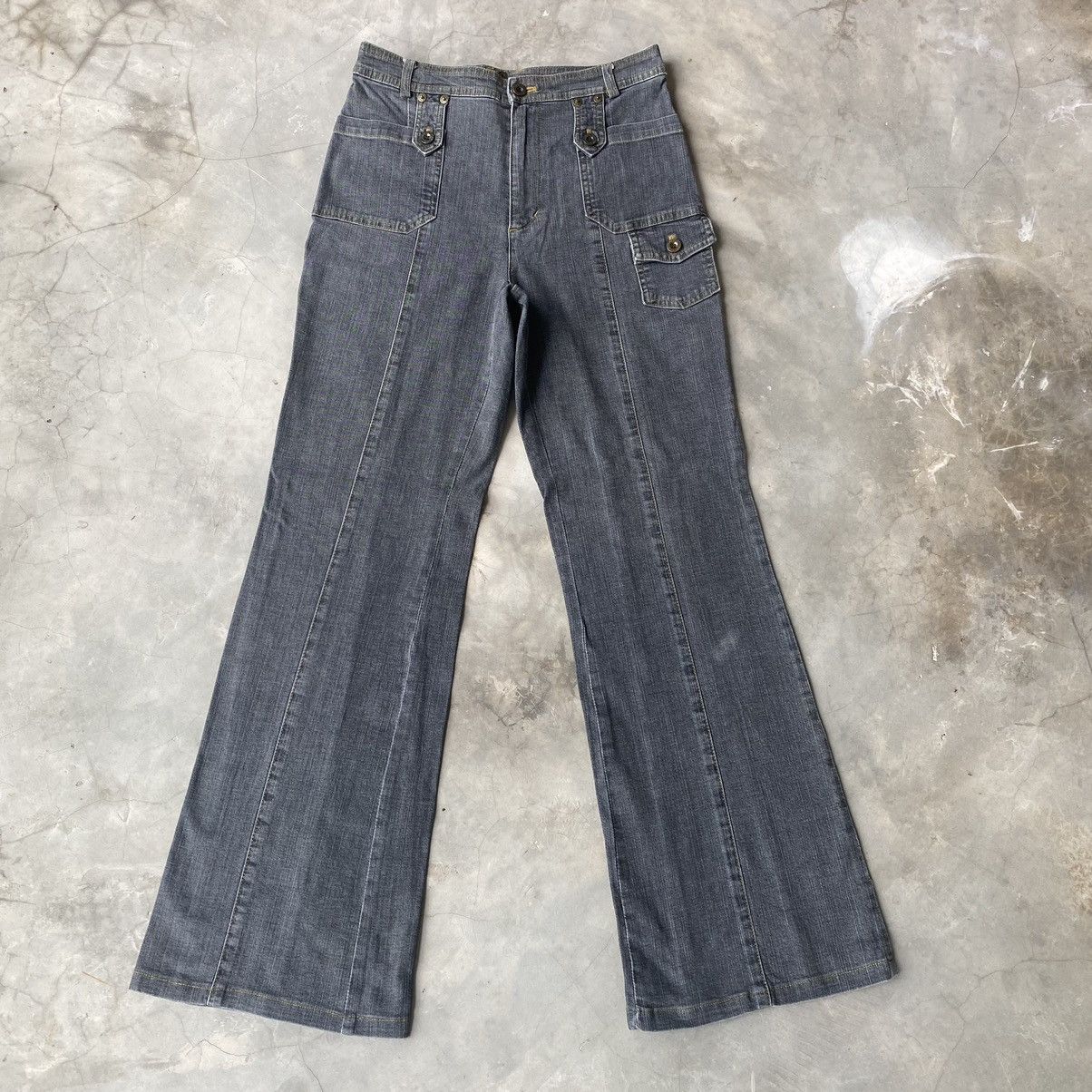 Japanese denim patchwork multiple pocket flare jeans