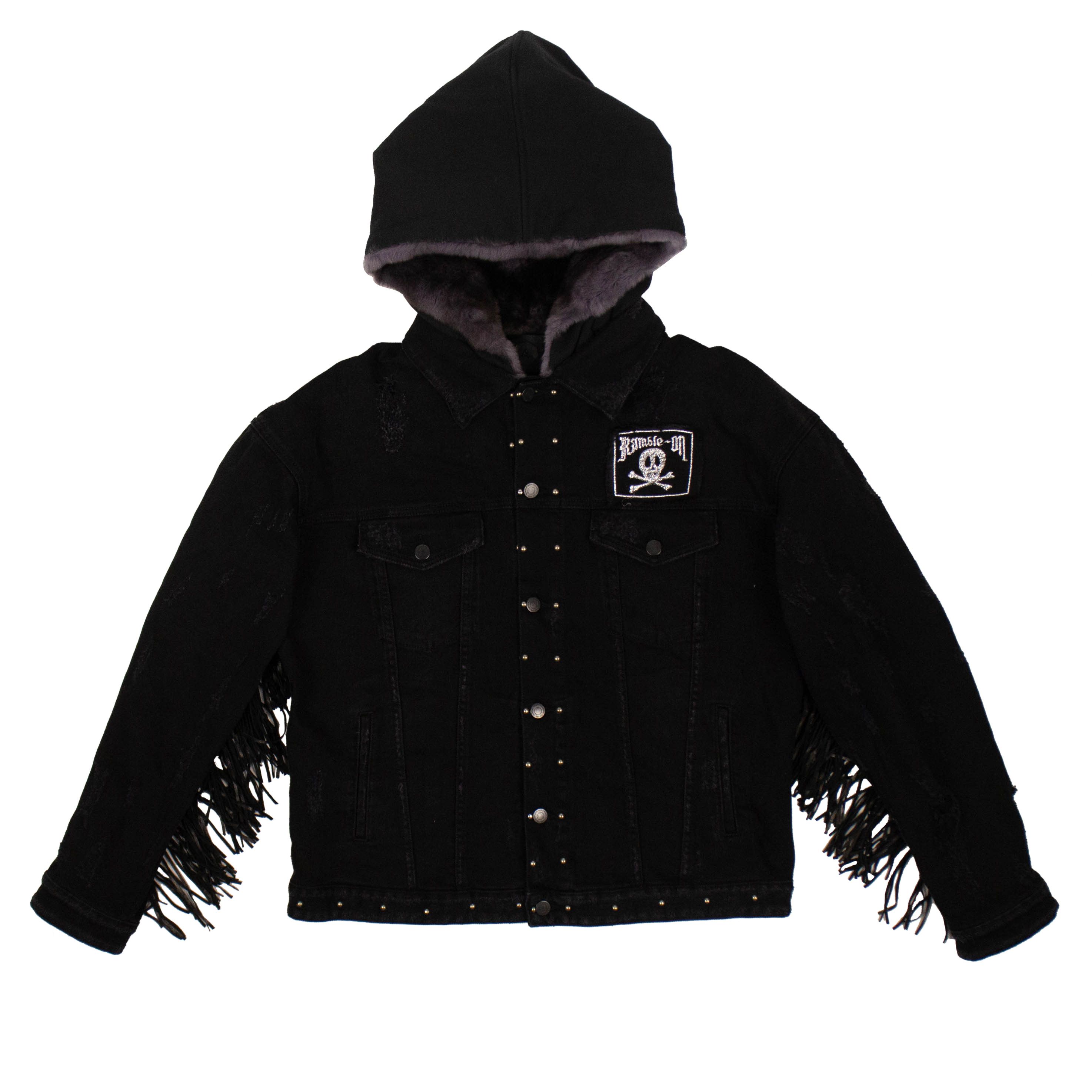 image of Alchemist Black Denim Tassel Fringed Jacket Size S, Men's