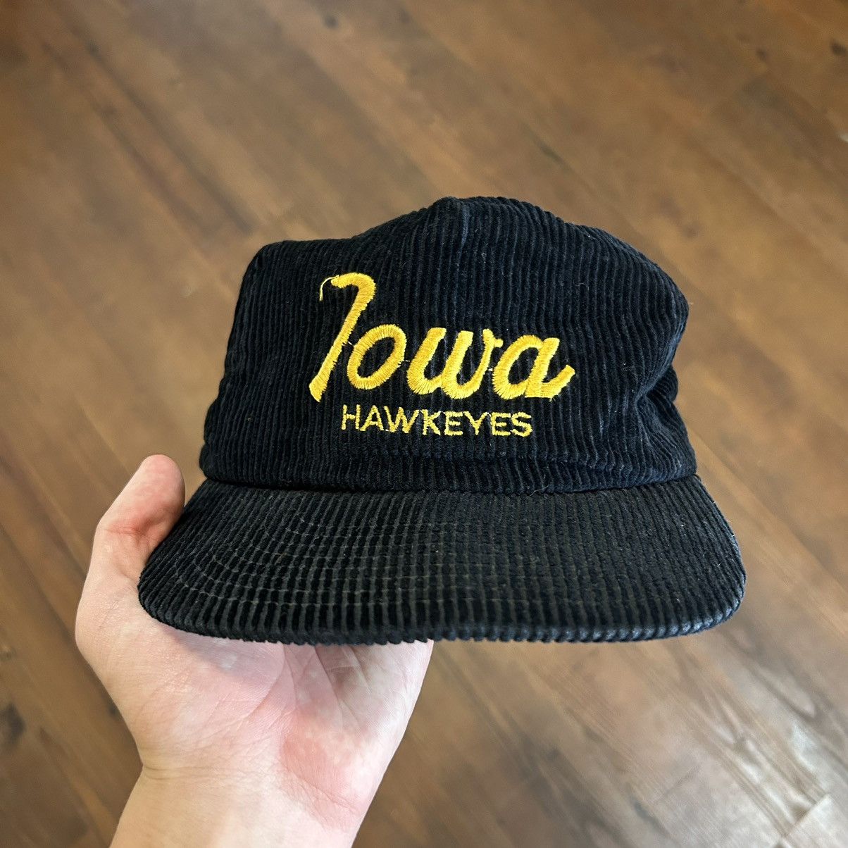 image of NCAA x Sports Specialties Vintage 80's Iowa Hawkeyes Ss The Cord Script Hat in Black, Men's