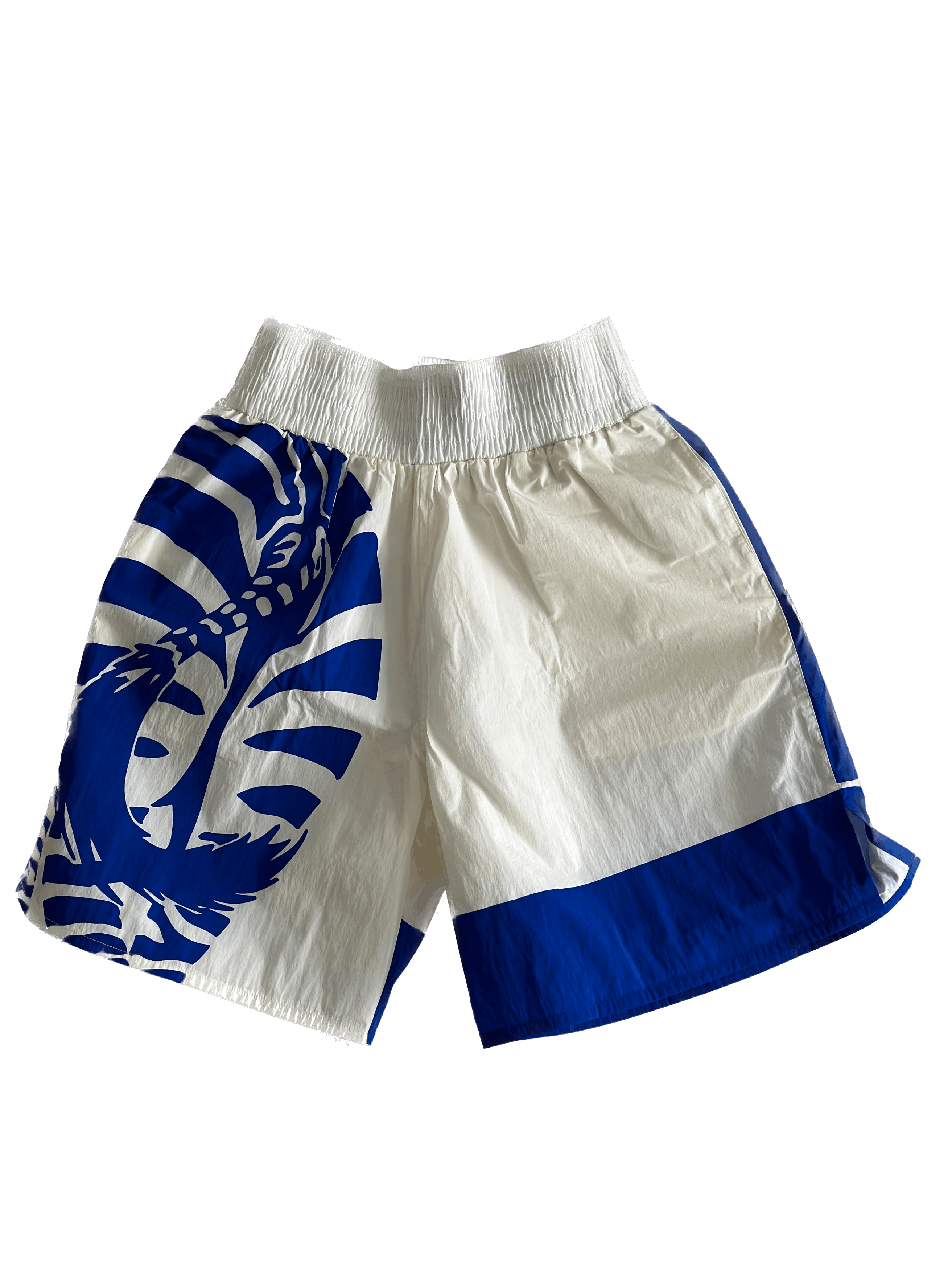 image of Bottega Veneta- Ss20 Daniel Lee Era Nylon Zebra Print Shorts in White/Blue, Men's (Size 36)