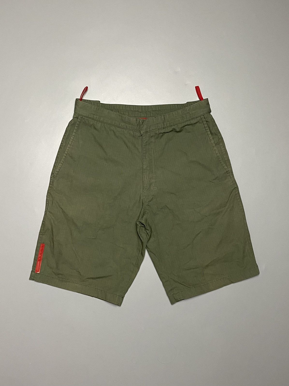 image of Prada Vintage Red Tab Shorts Italy in Khaki, Men's (Size 31)