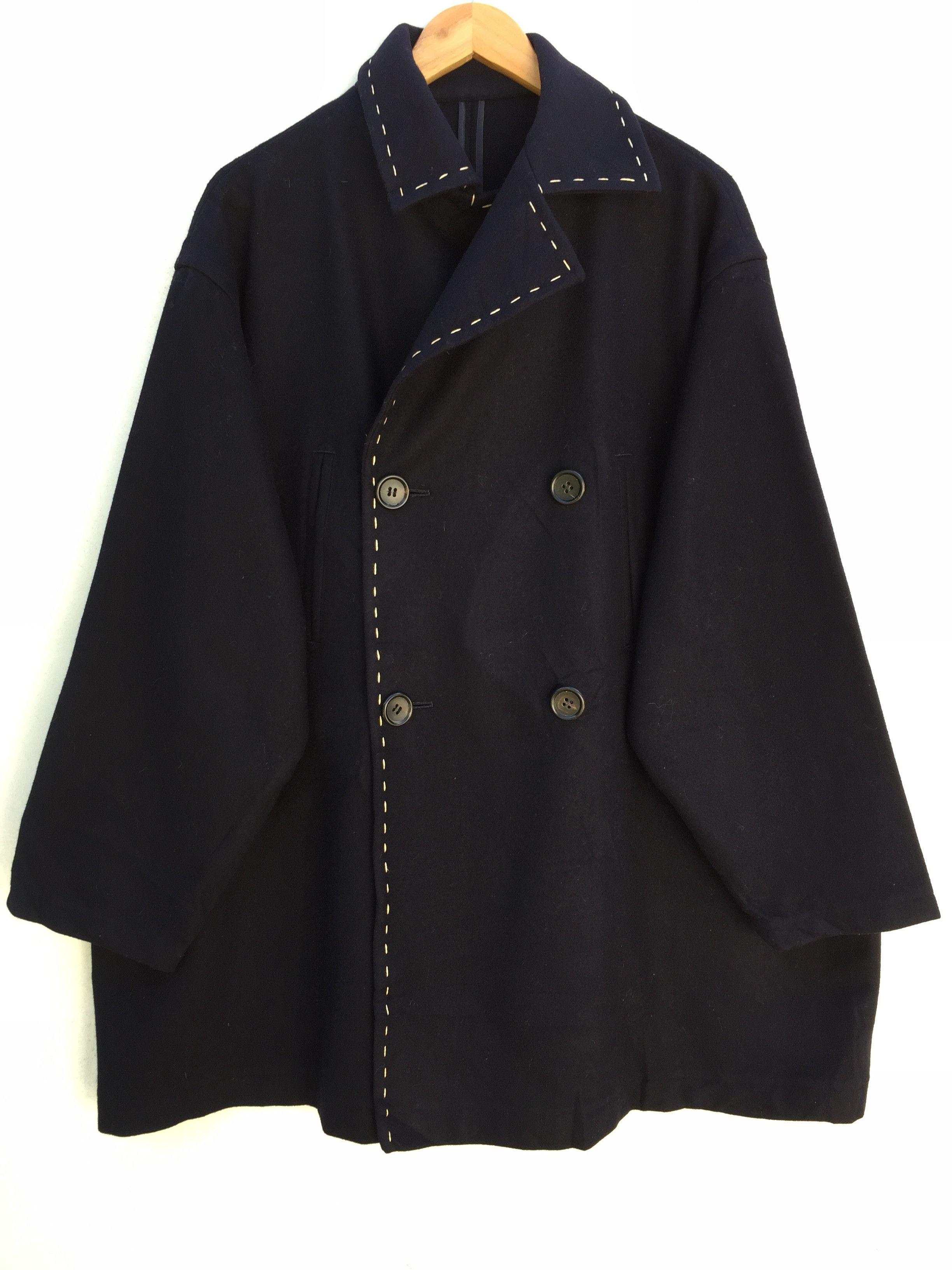 Yohji Yamamoto RARE!! Yohji Yamamoto Navy Blue Archival Wool Long Coat Size US XL / EU 56 / 4 - 5 Thumbnail