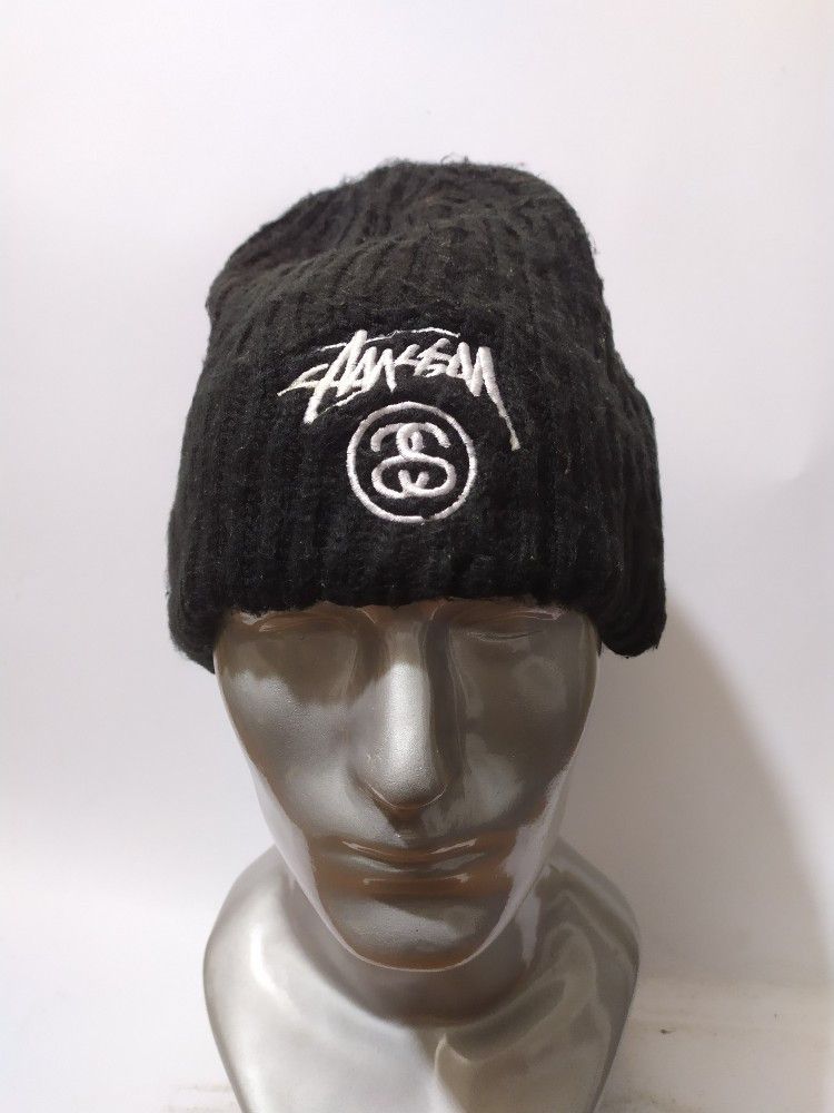 image of Vintage Stussy Beanie Embroidery Logo Hats in Black, Men's