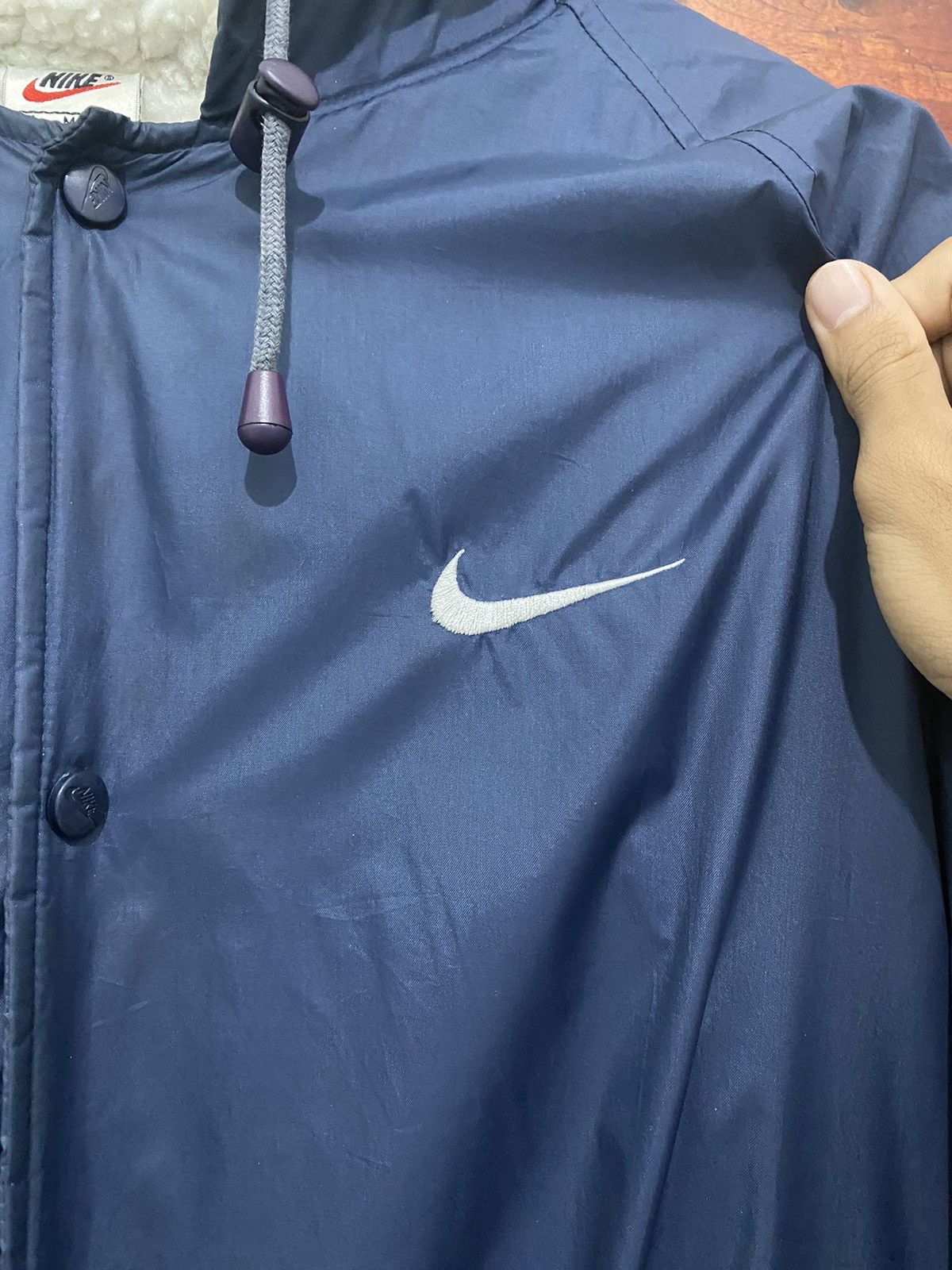 Nike × Vintage Vintage 90s Nike Big Logo Inner Fleece Long Coat Size US M / EU 48-50 / 2 - 5 Thumbnail