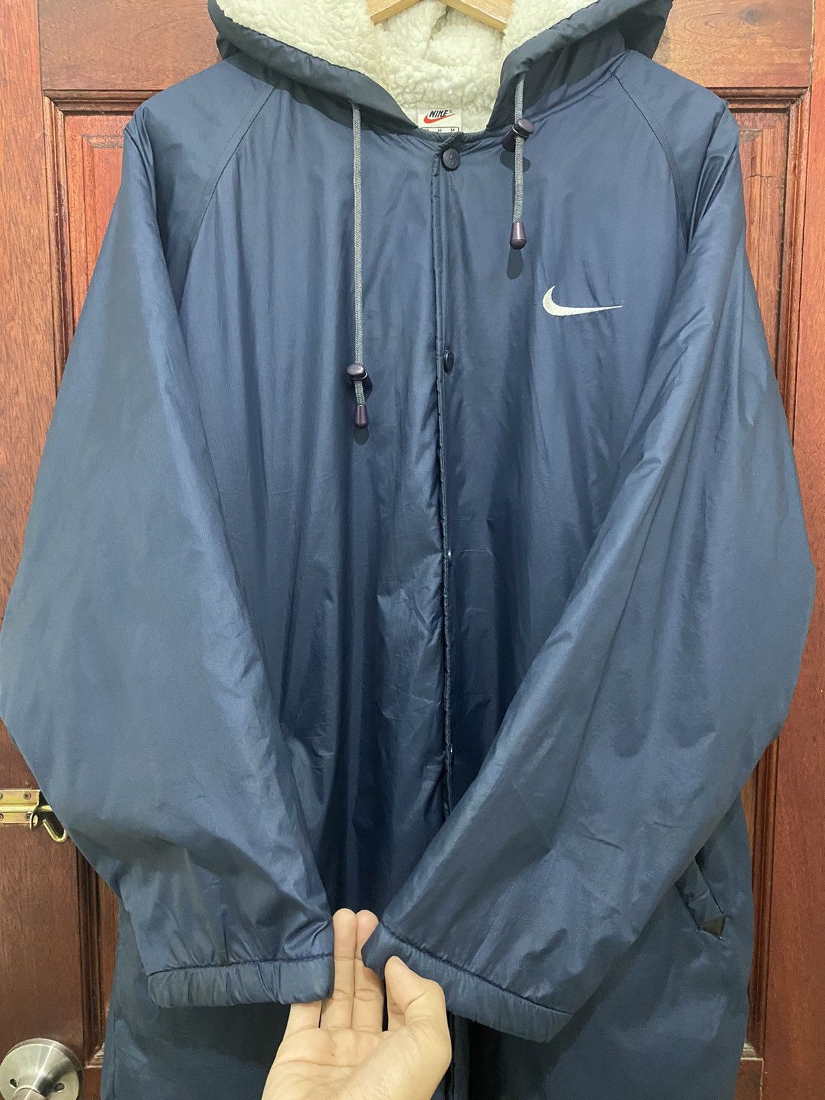 Nike × Vintage Vintage 90s Nike Big Logo Inner Fleece Long Coat Size US M / EU 48-50 / 2 - 6 Thumbnail