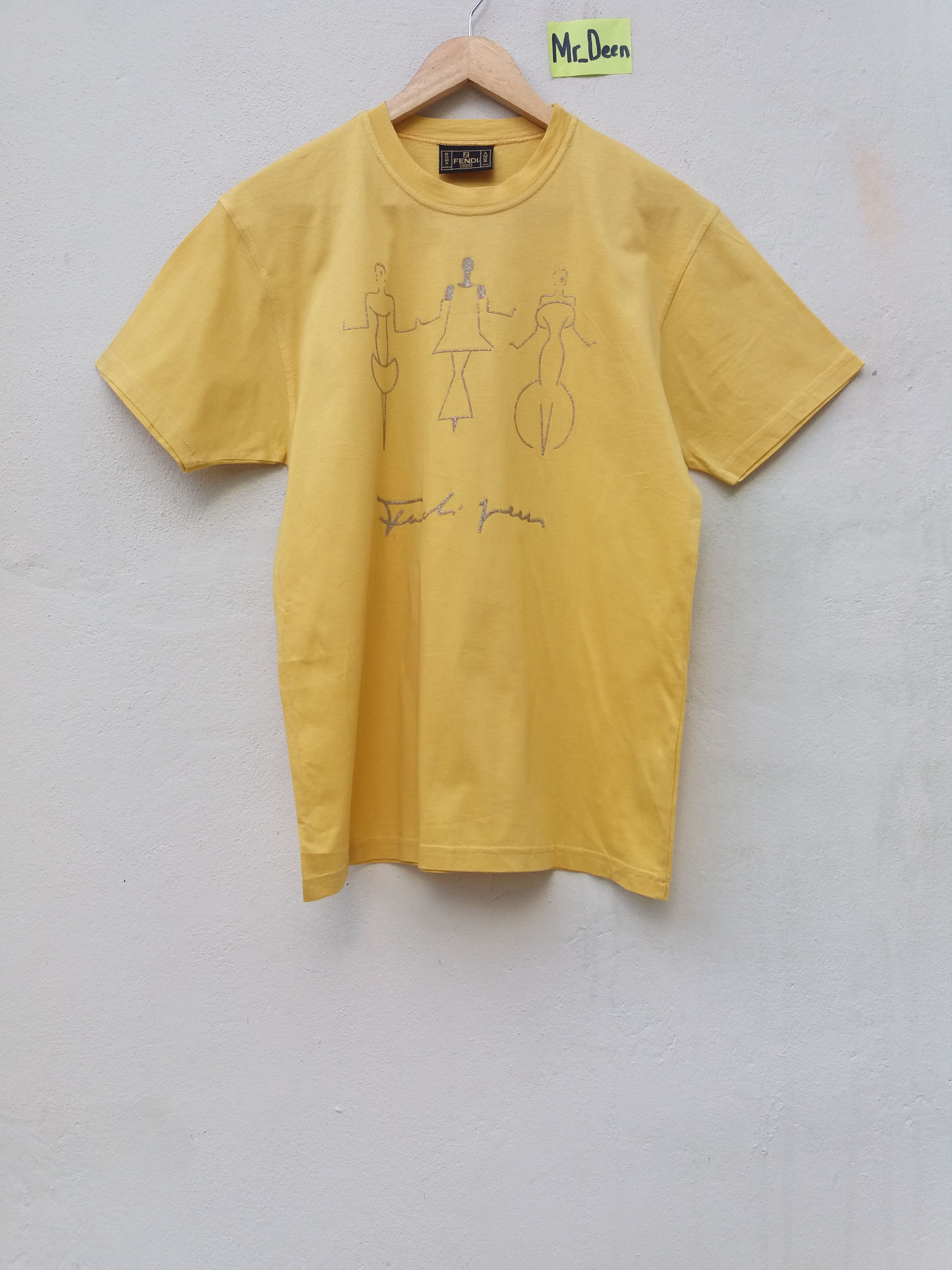 image of Fendi Roma Italy Printed Three Ladies Shirt in Yellow, Men's (Size Small)