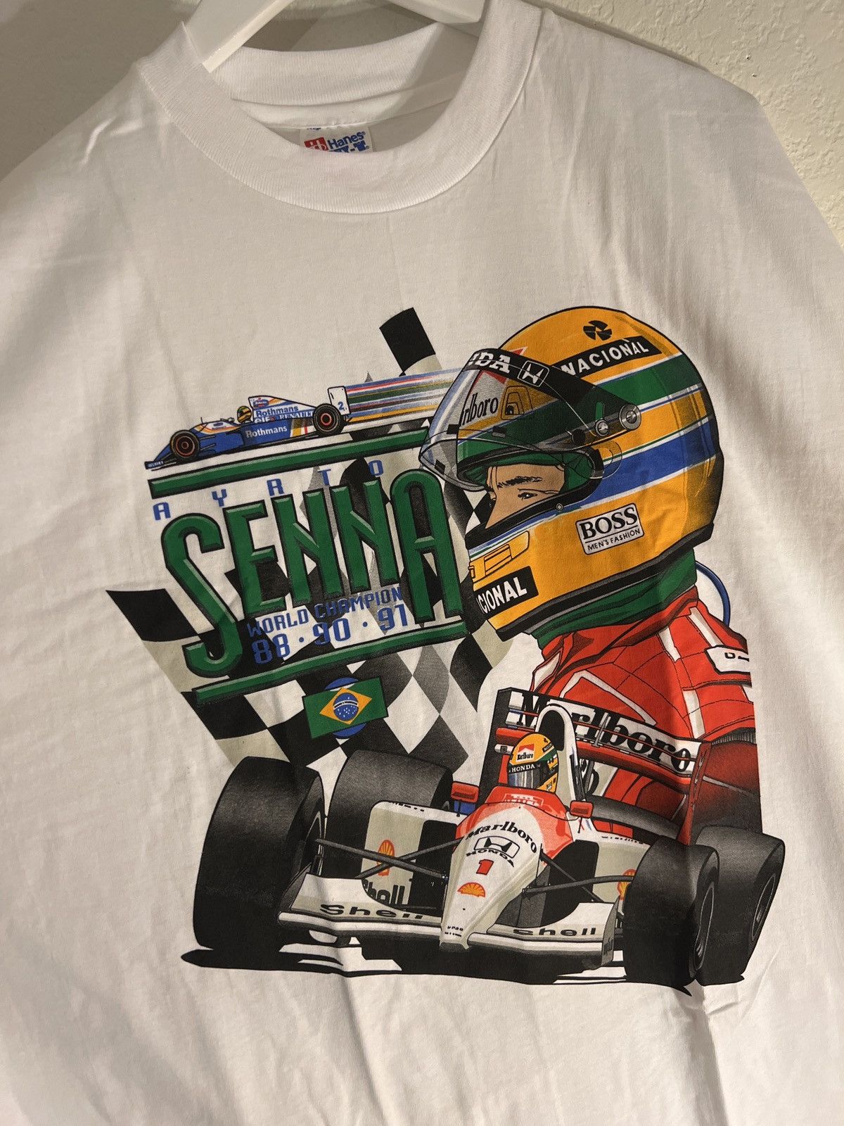 image of Racing x Vintage Ayrton Senna Championship Shirt in White, Men's (Size 2XL)